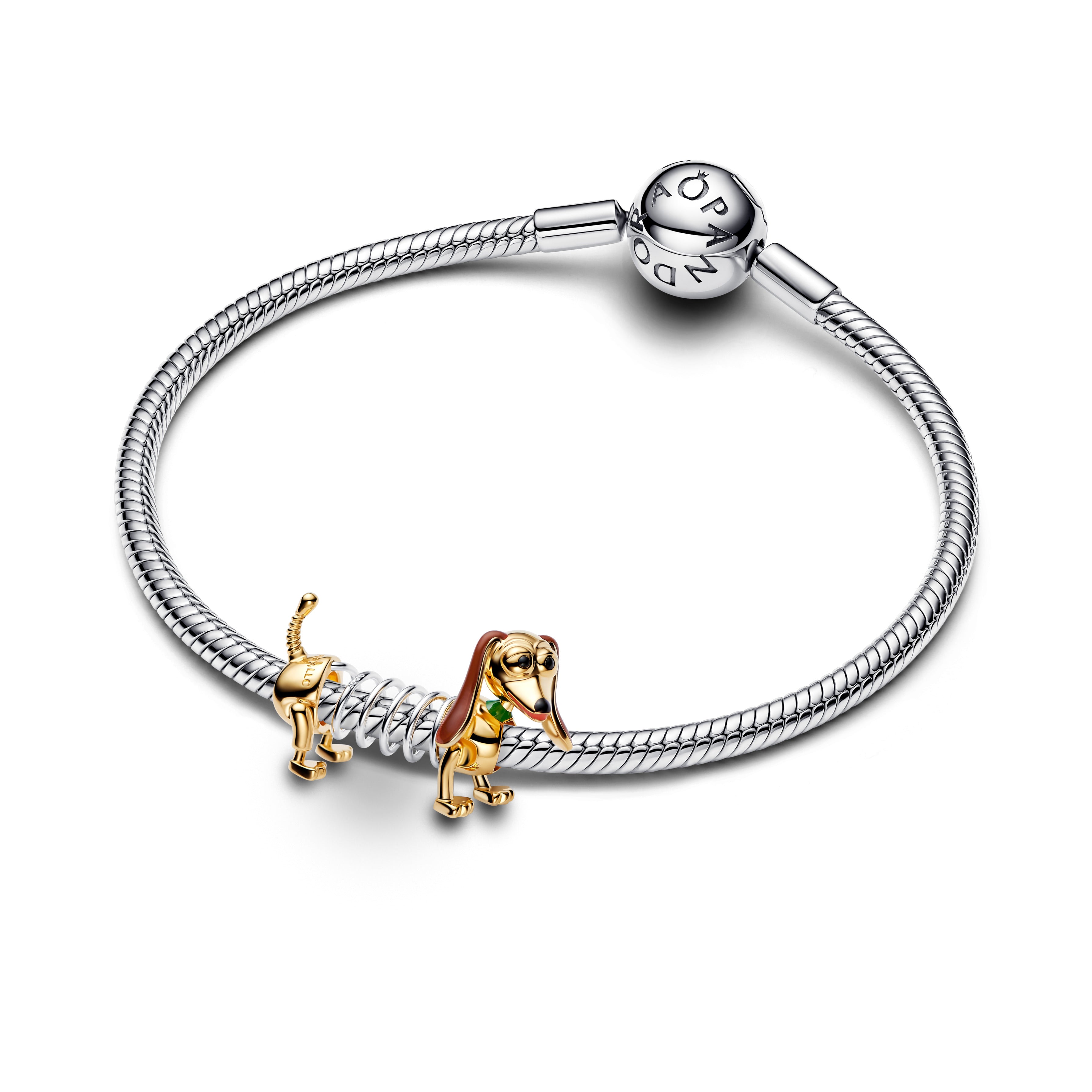 Disney Toy Story Slinky Dog 14K Gold-Plated And Sterling Silver Charm With Brown, Black, Red And Green Enamel