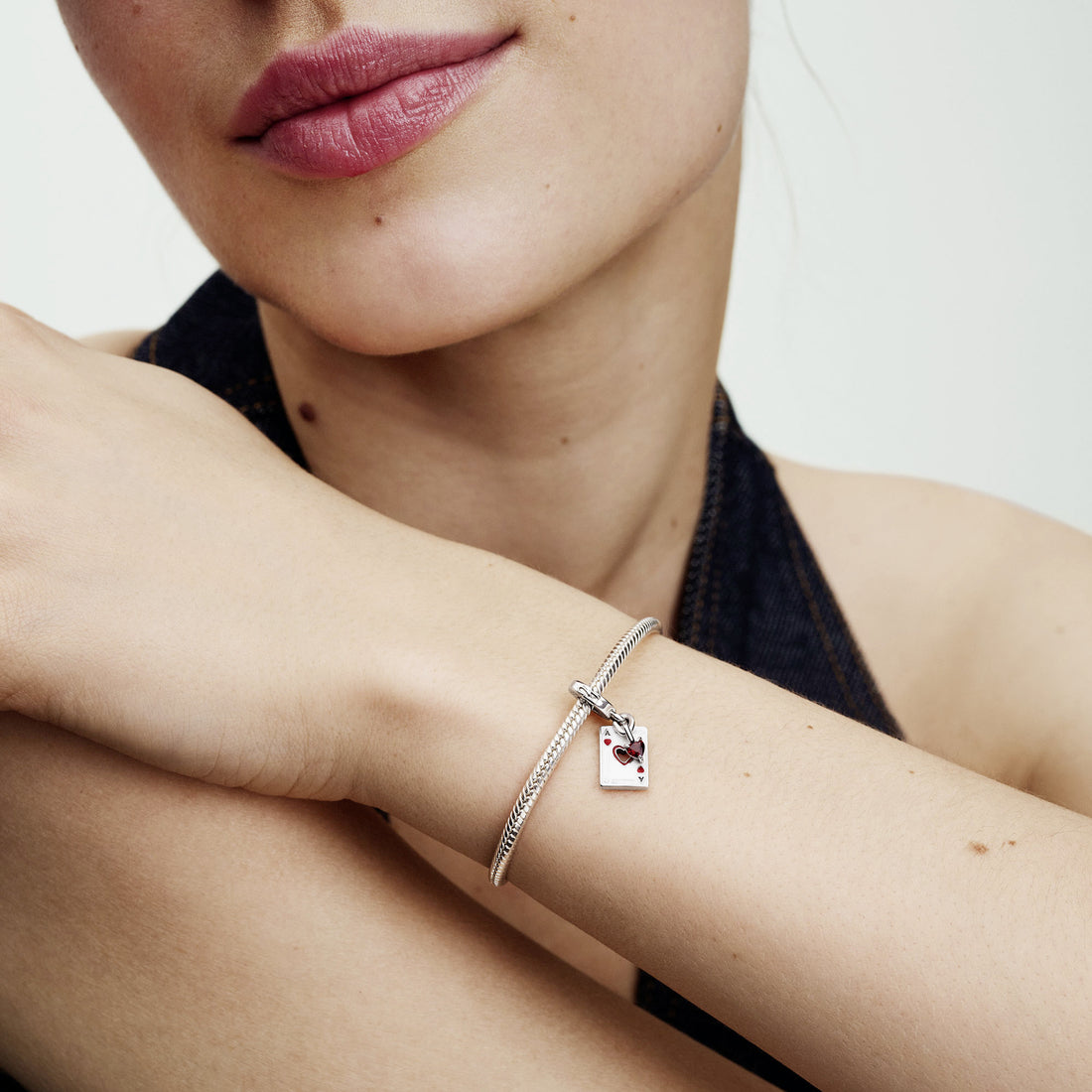 Disney Villains Queen Of Hearts Sterling Silver Dangle With Cherries Jubilee Red Crystal, White And Red Enamel