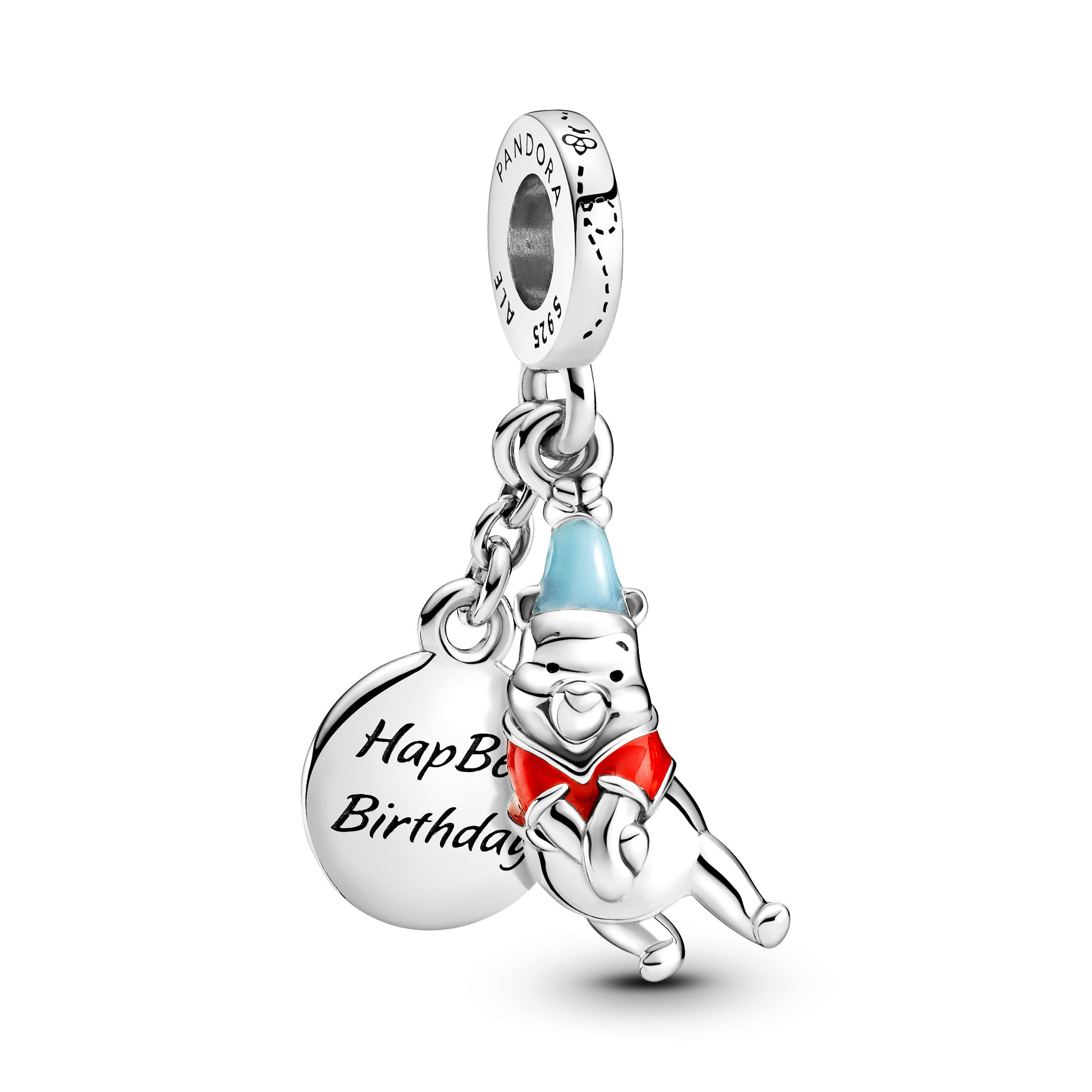 Disney Winnie The Pooh Sterling Silver Dangle With Red And Blue Enamel