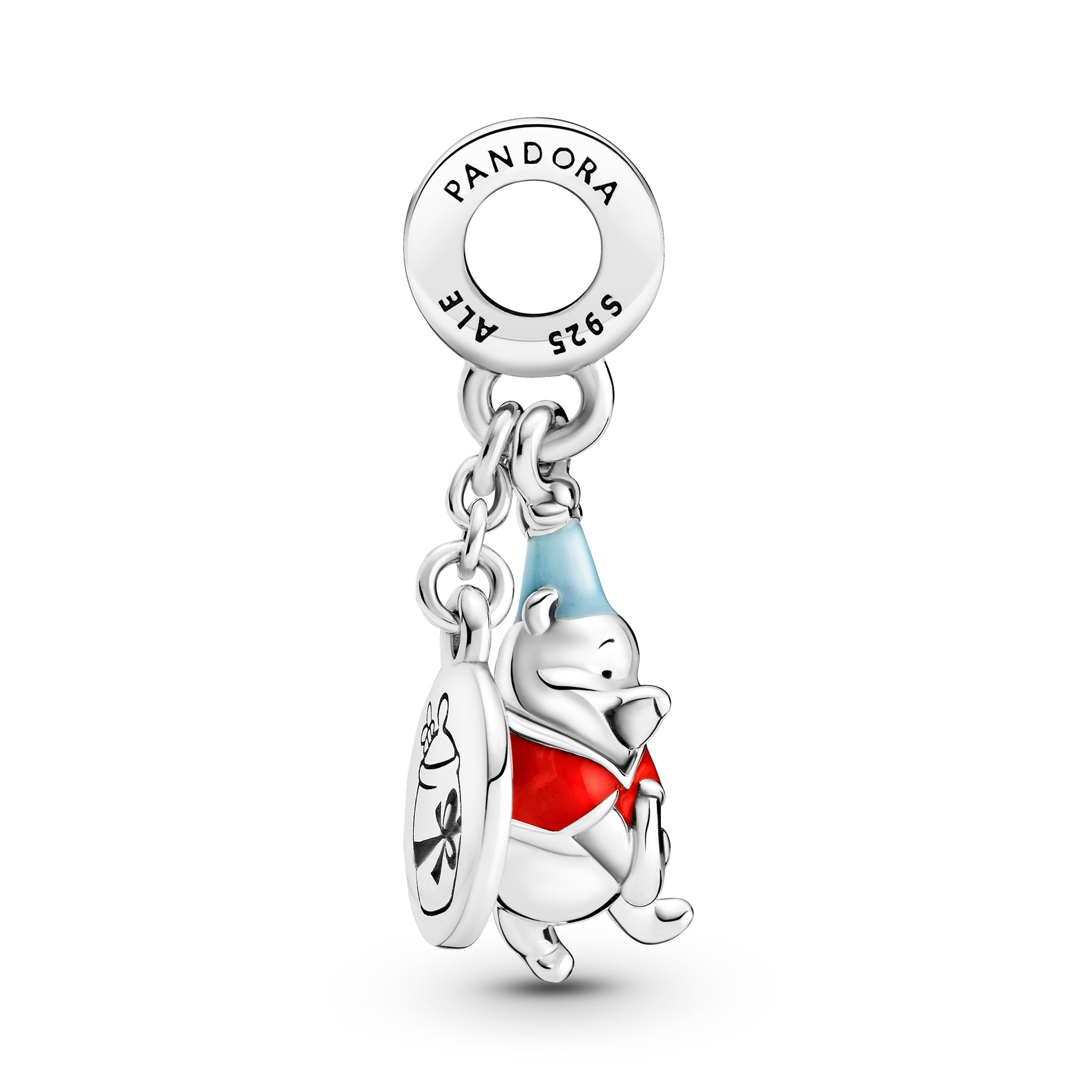 Disney Winnie The Pooh Sterling Silver Dangle With Red And Blue Enamel