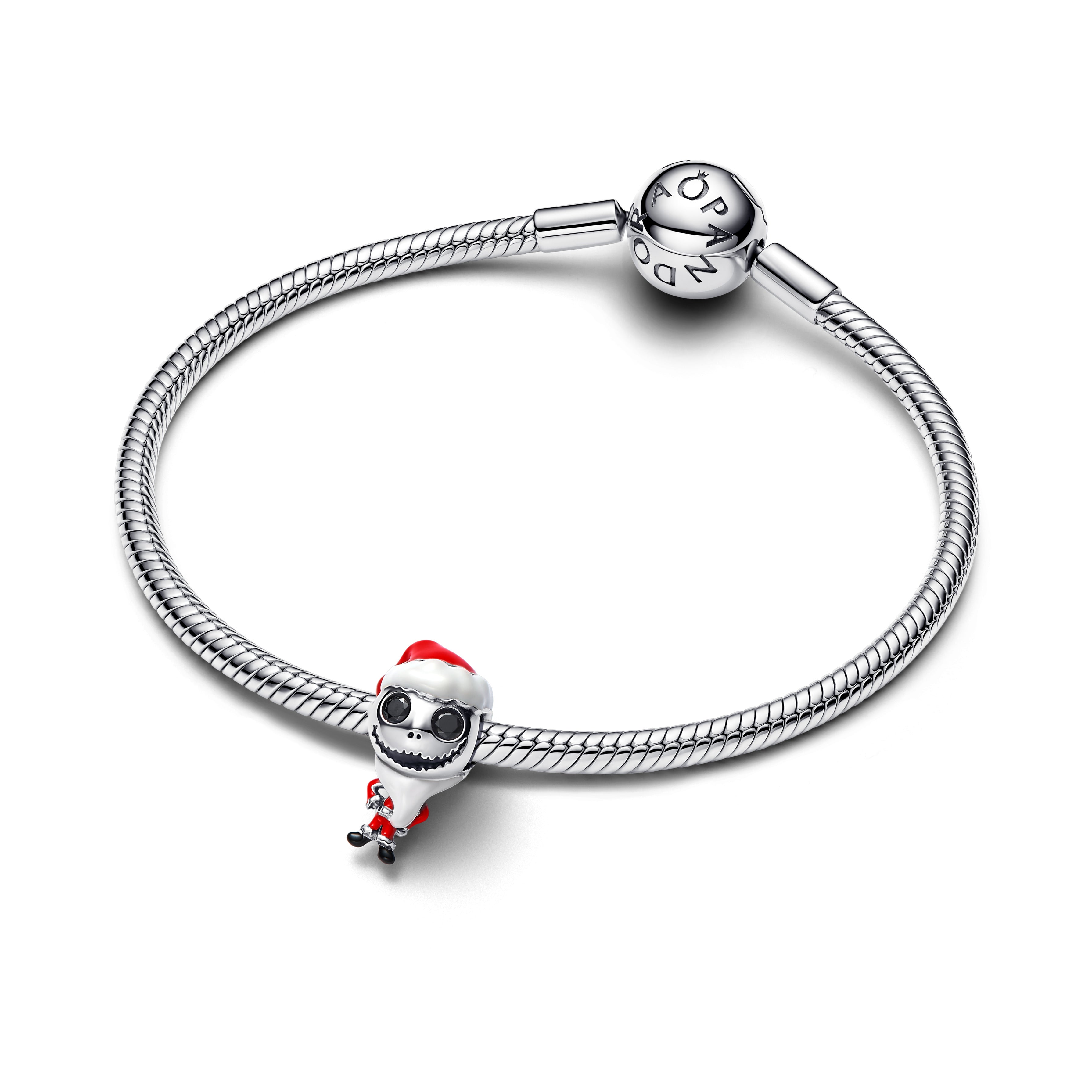 Disney Movable Jack Skellington Sterling Silver Charm With Black Crystal, White, Red And Black Enamel
