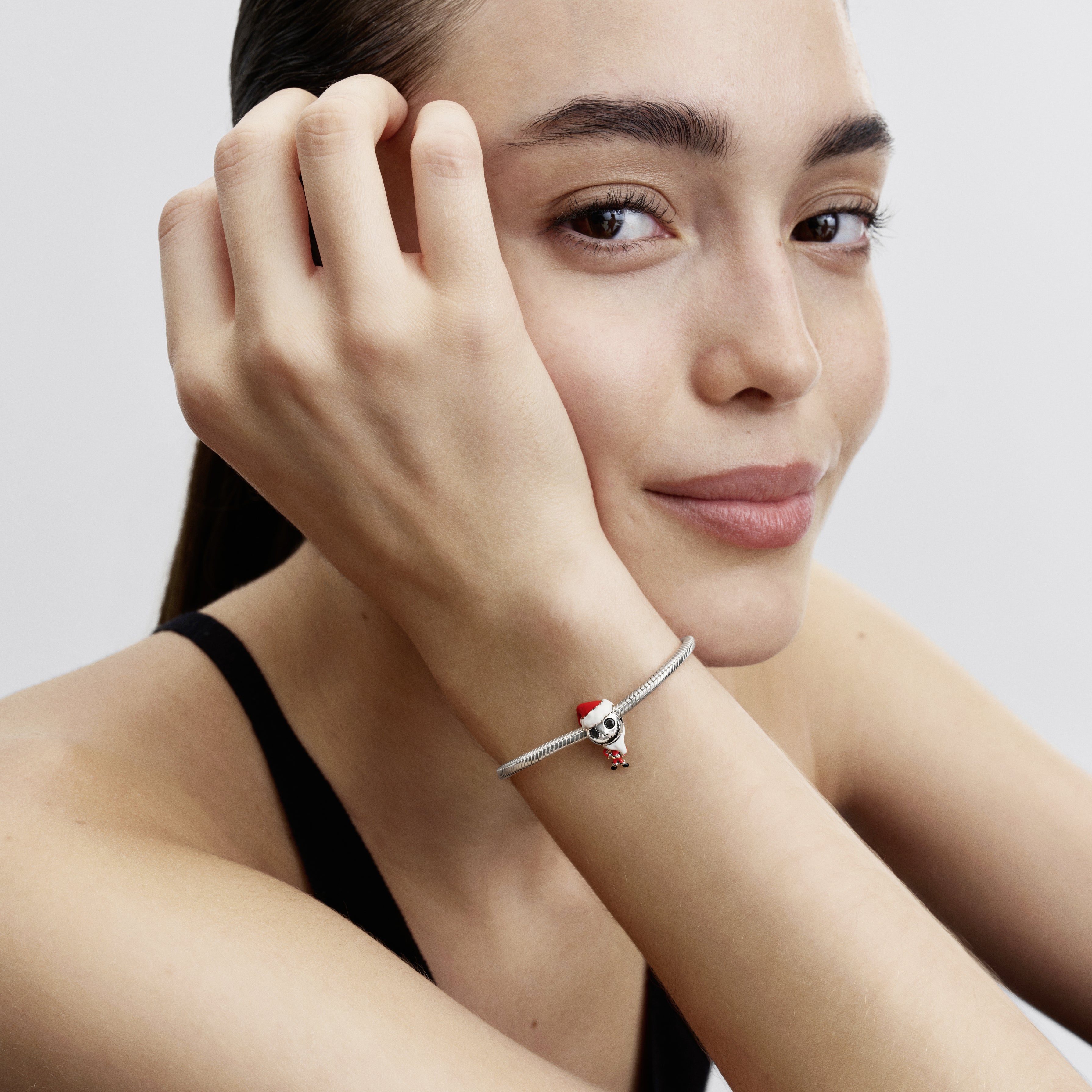 Disney Movable Jack Skellington Sterling Silver Charm With Black Crystal, White, Red And Black Enamel