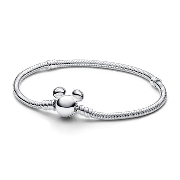 Disney Snake Chain Sterling Silver Bracelet With Mickey Mouse Clasp