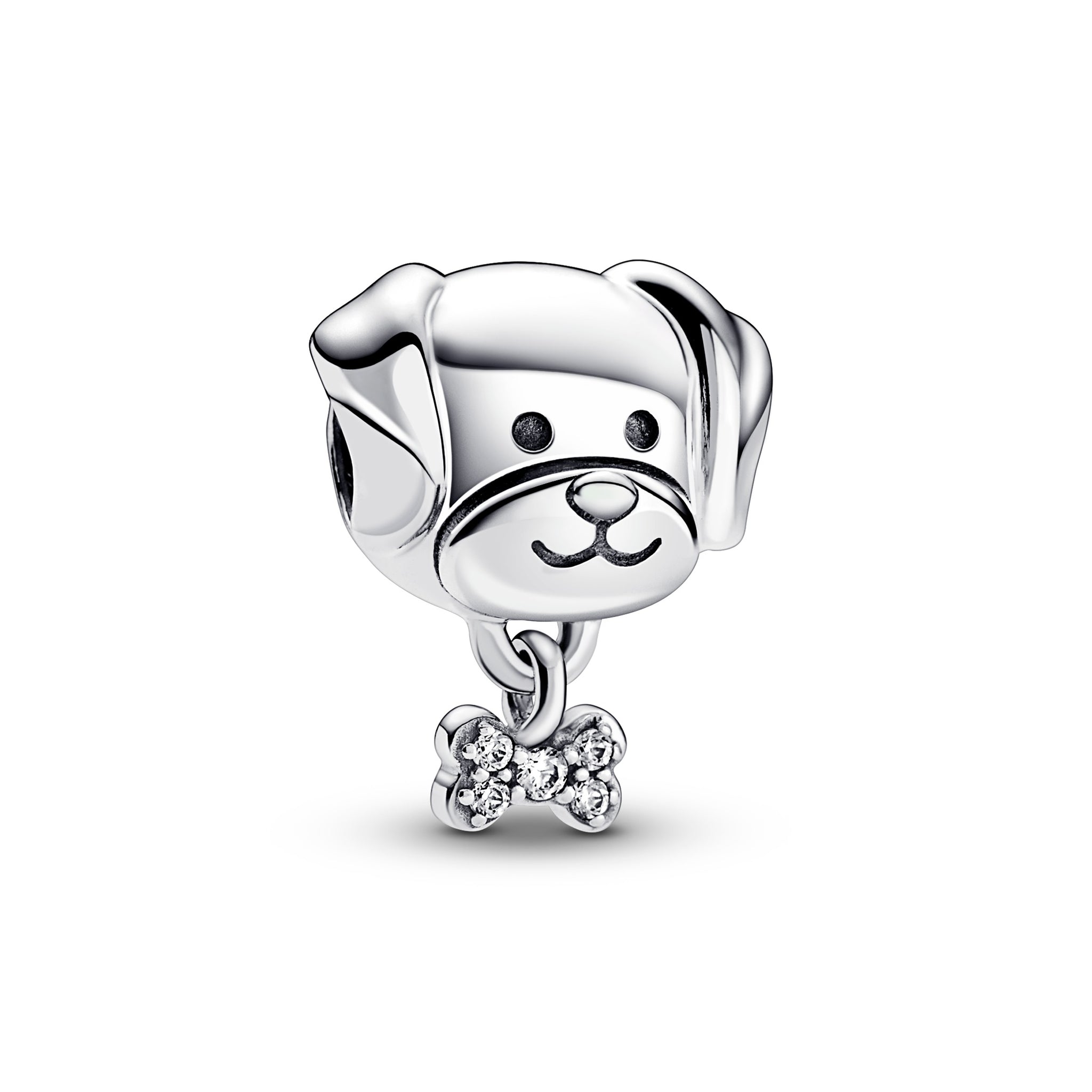 Dog Sterling Silver Charm With Clear Cubic Zirconia