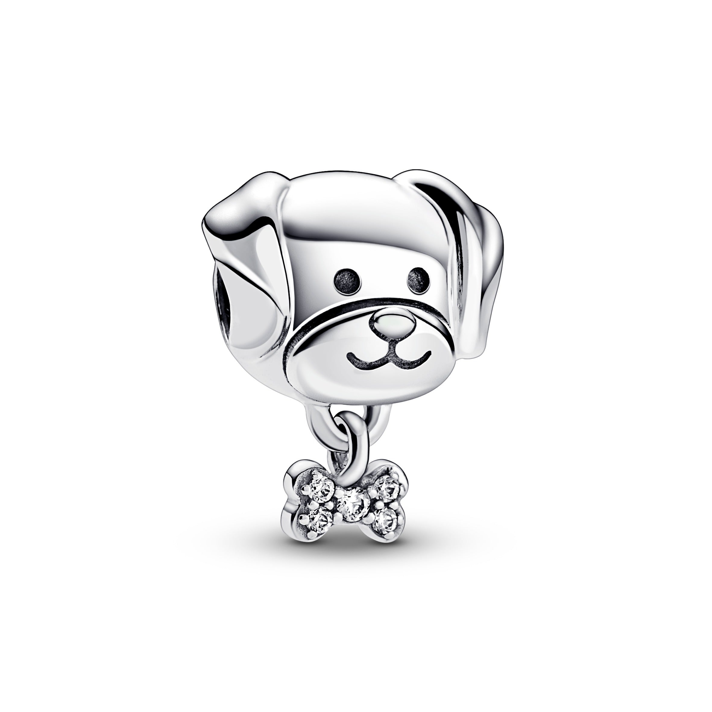 Dog Sterling Silver Charm With Clear Cubic Zirconia