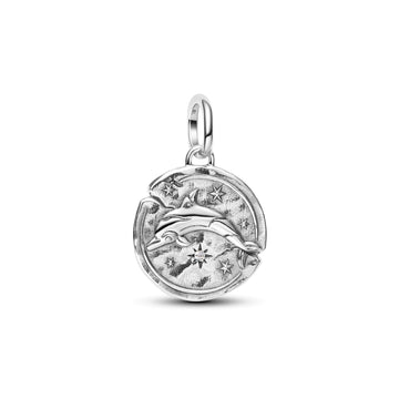 Dolphin Sterling Silver Medallion With Clear Cubic Zirconia
