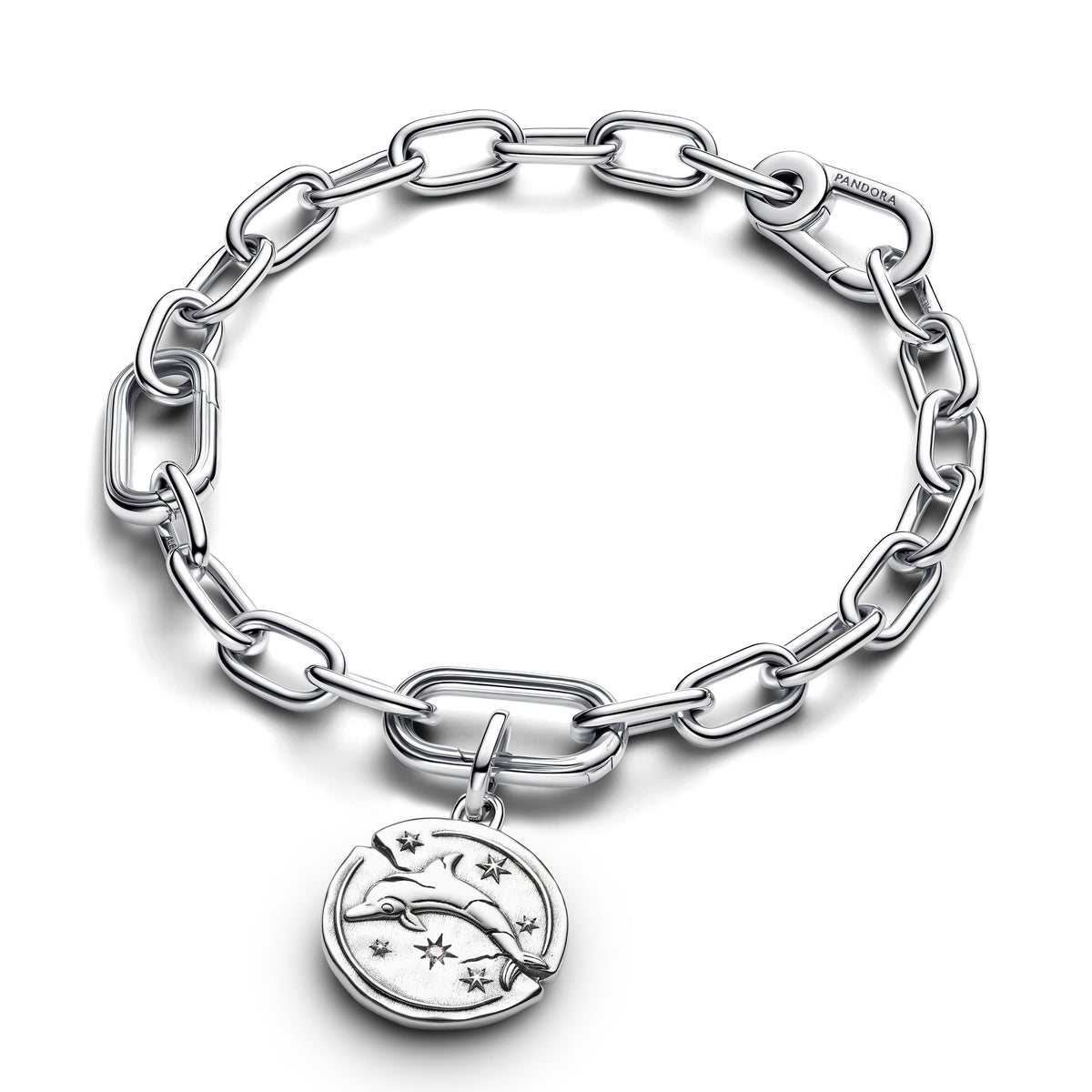 Dolphin Sterling Silver Medallion With Clear Cubic Zirconia