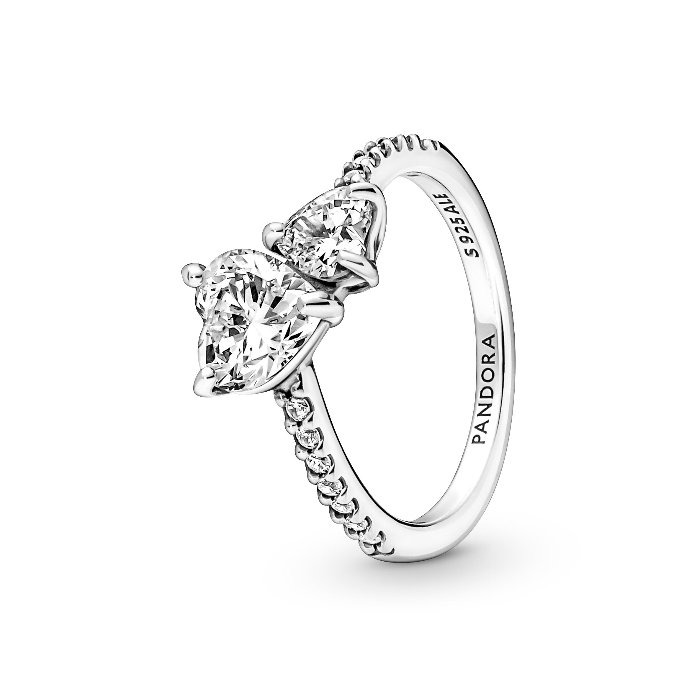 Double Heart Sterling Silver Ring With Clear Cubic Zirconia