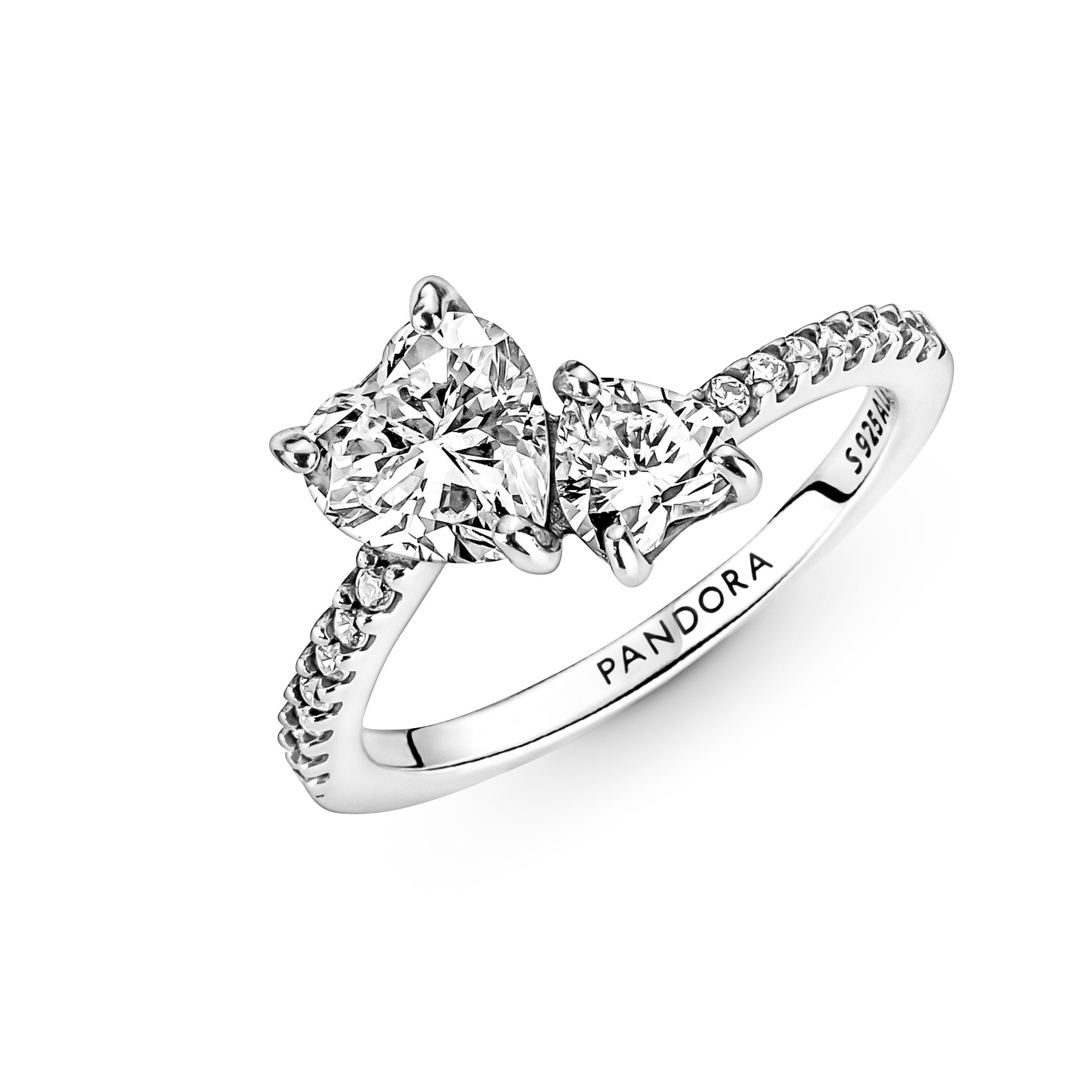 Double Heart Sterling Silver Ring With Clear Cubic Zirconia
