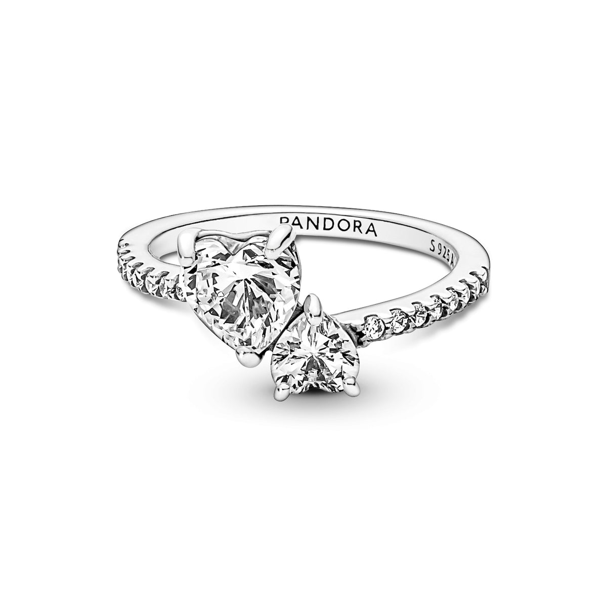193100c01 Double Heart Sterling Silver Ring With Clear Cubic Zirconia – Pandora Egypt