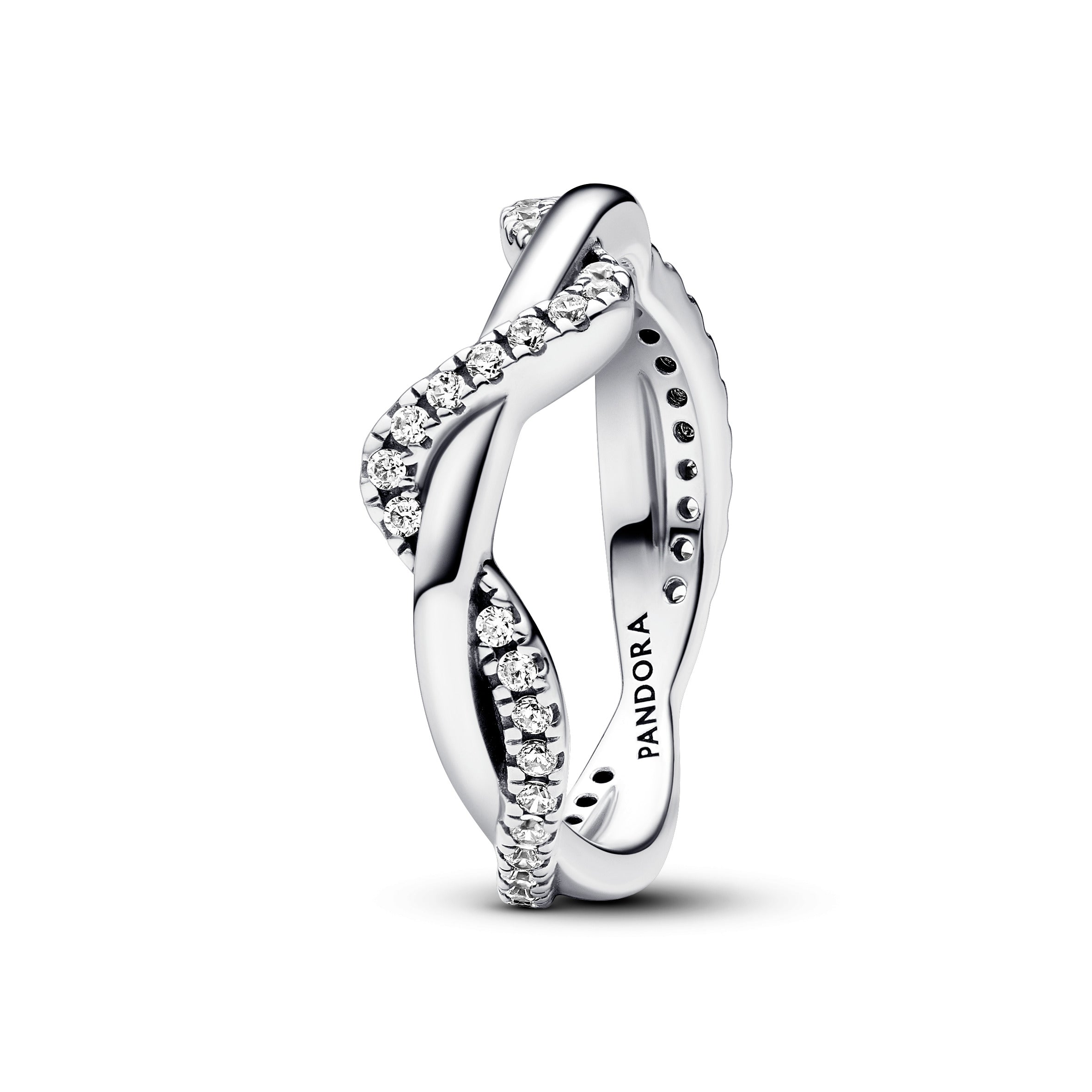 Double Wave Sterling Silver Ring With Clear Cubic Zirconia