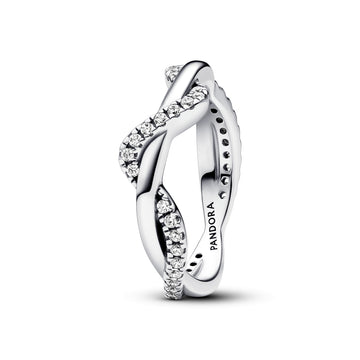 Double Wave Sterling Silver Ring With Clear Cubic Zirconia
