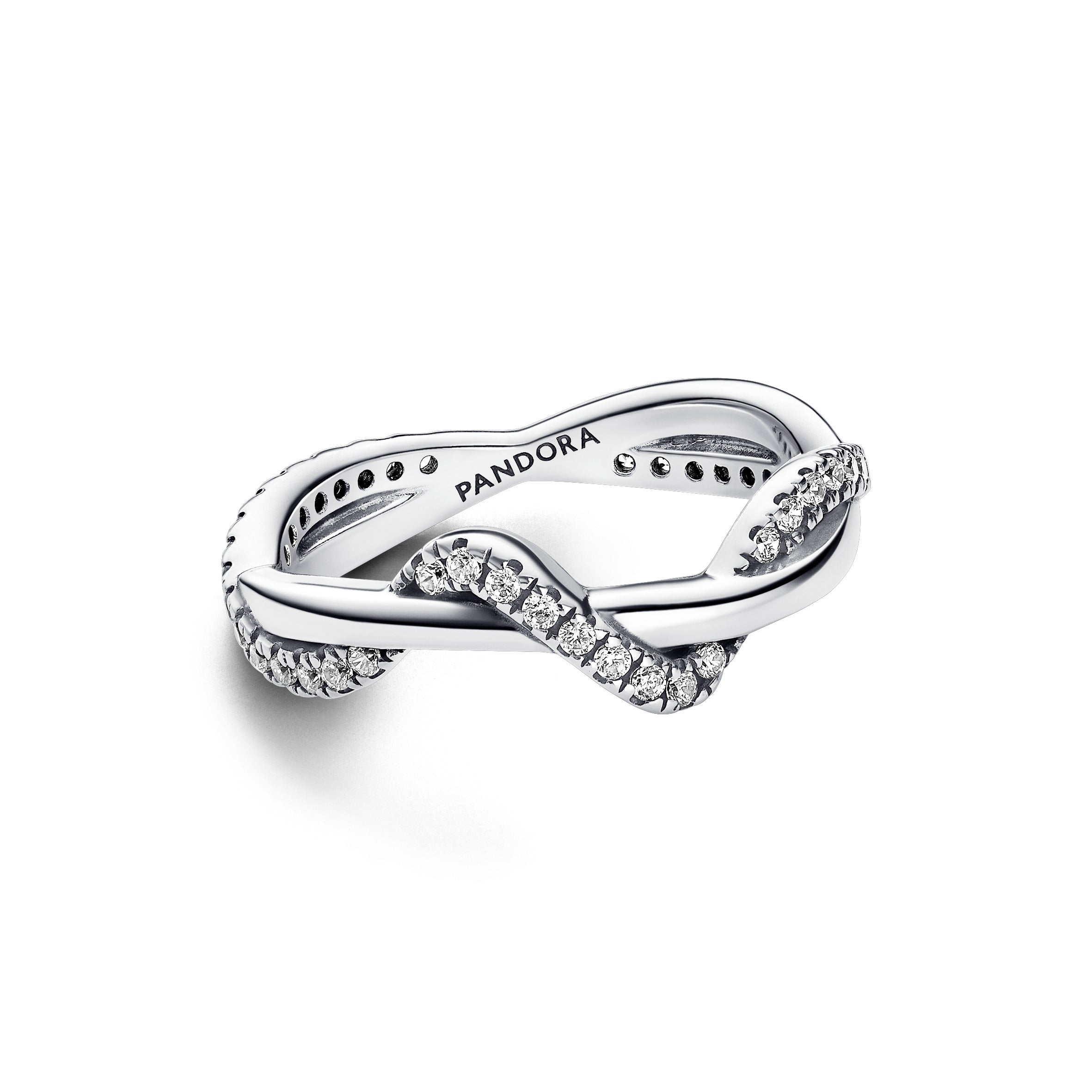 Double Wave Sterling Silver Ring With Clear Cubic Zirconia