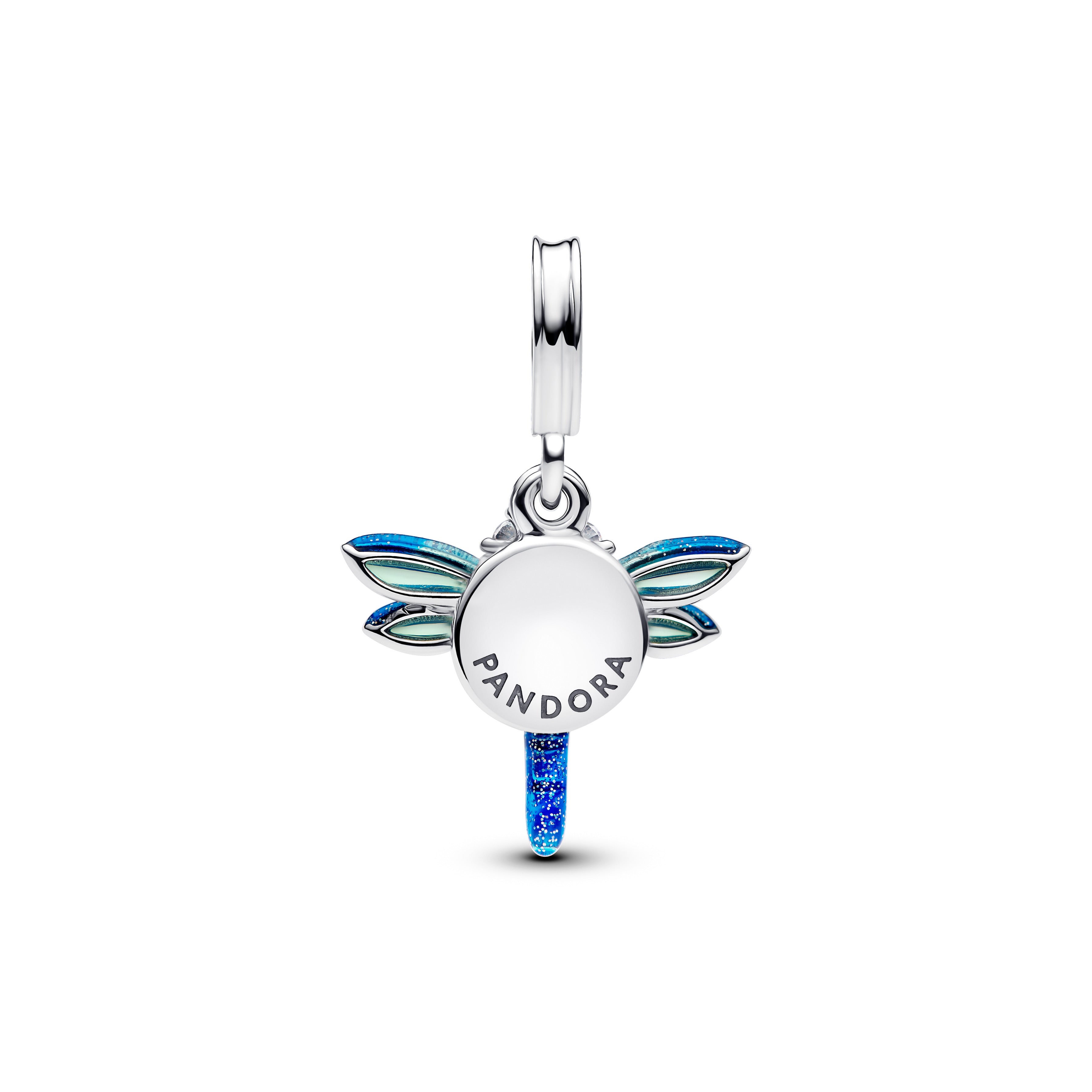 Dragonfly Sterling Silver Double Dangle With Clear Cubic Zirconia And Glittery Blue Enamel