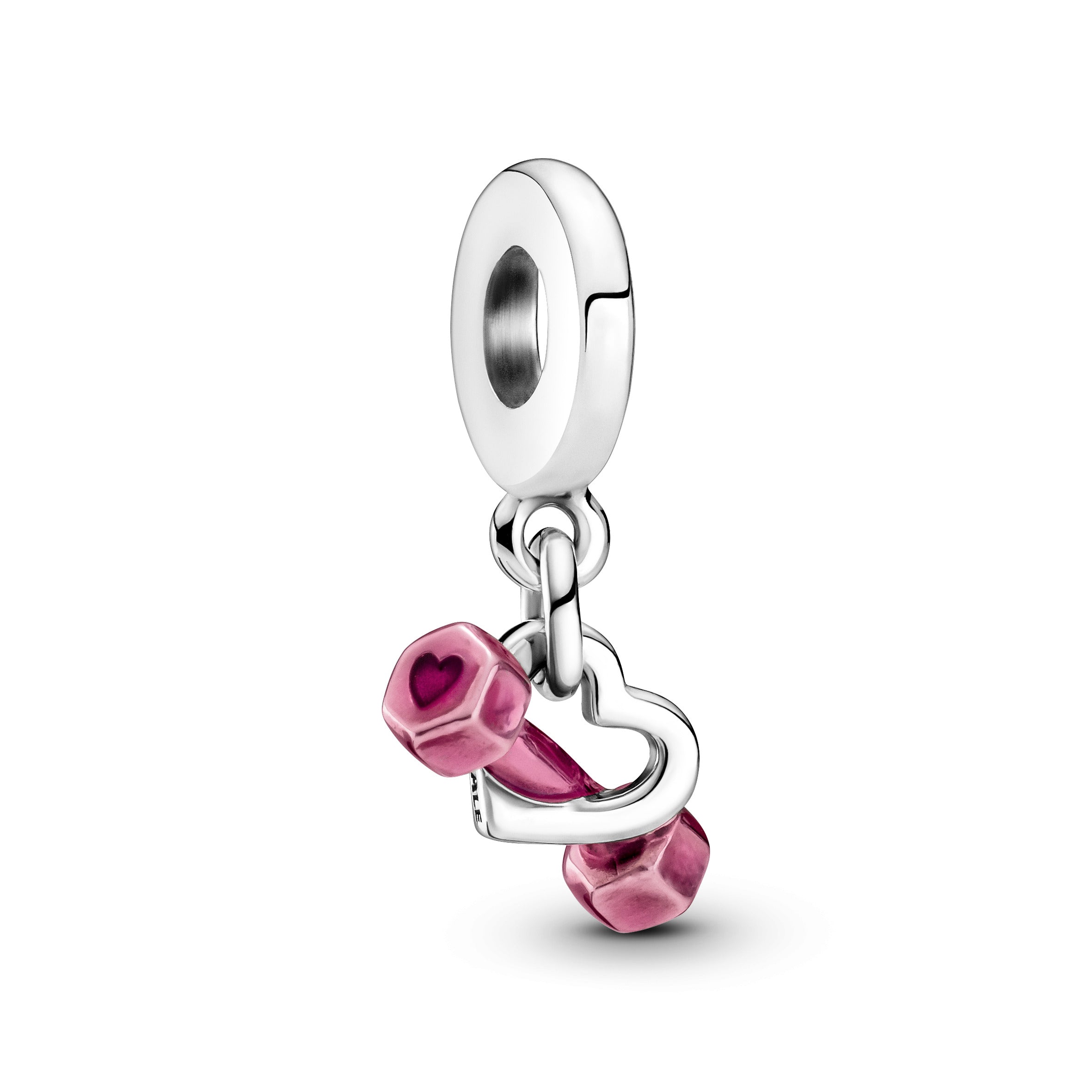 Dumbbell Sterling Silver Dangle With Transparent Pink Enamel