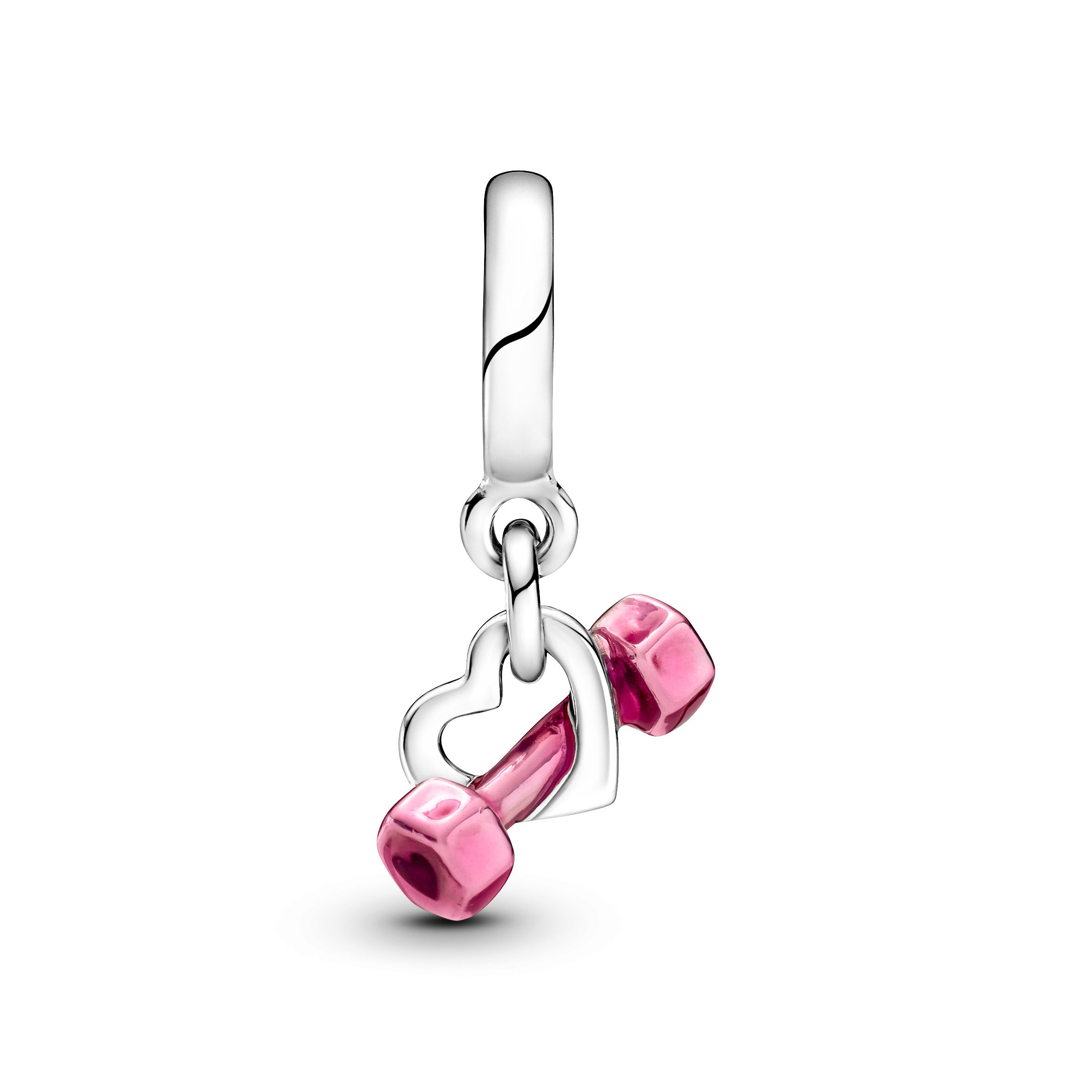 Dumbbell Sterling Silver Dangle With Transparent Pink Enamel