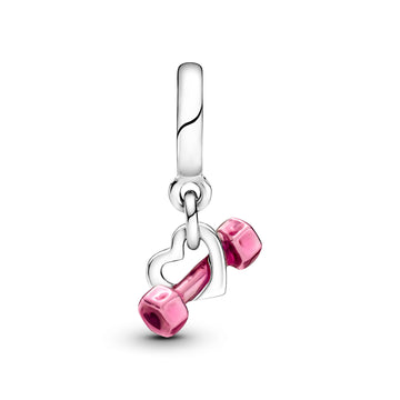 Dumbbell Sterling Silver Dangle With Transparent Pink Enamel
