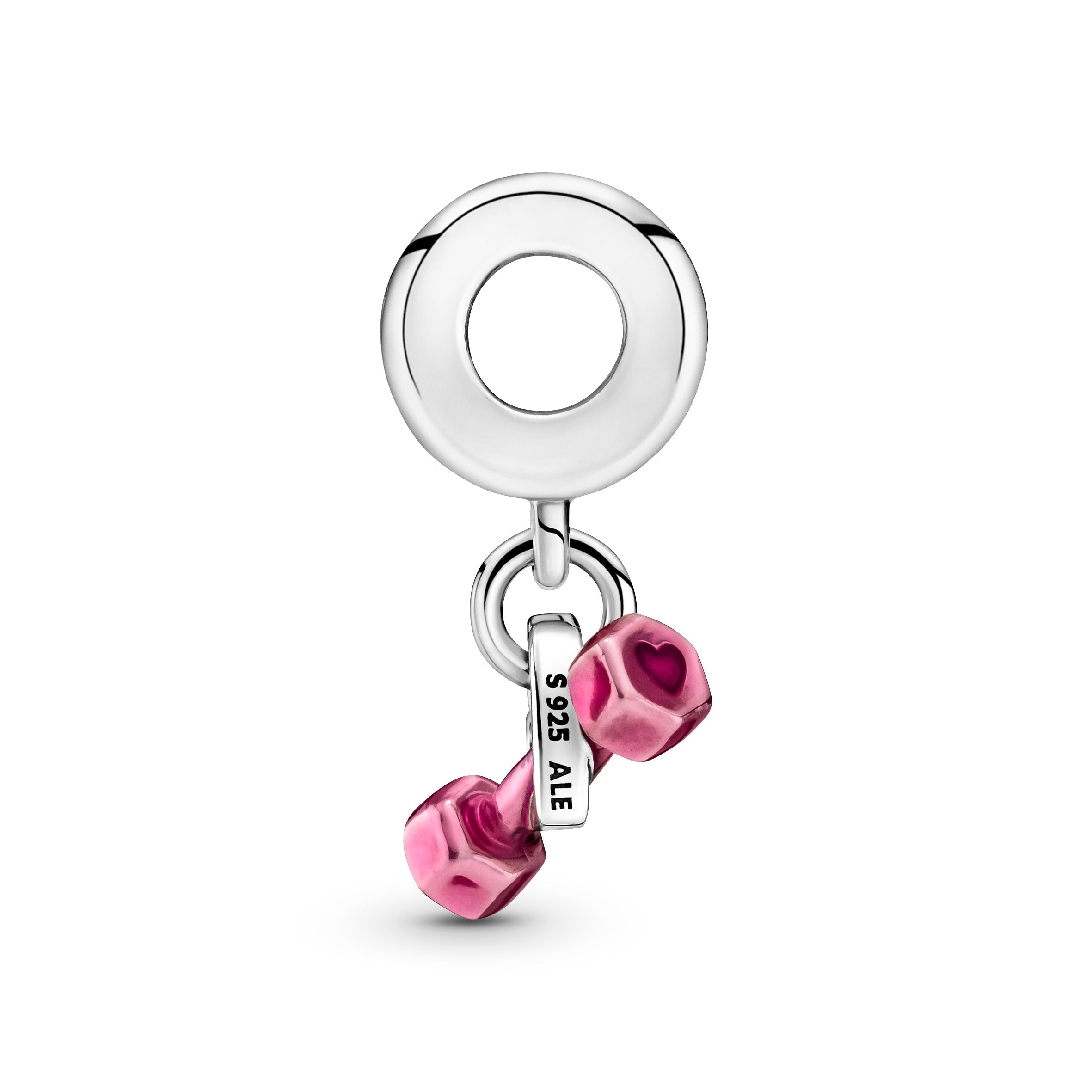 Dumbbell Sterling Silver Dangle With Transparent Pink Enamel