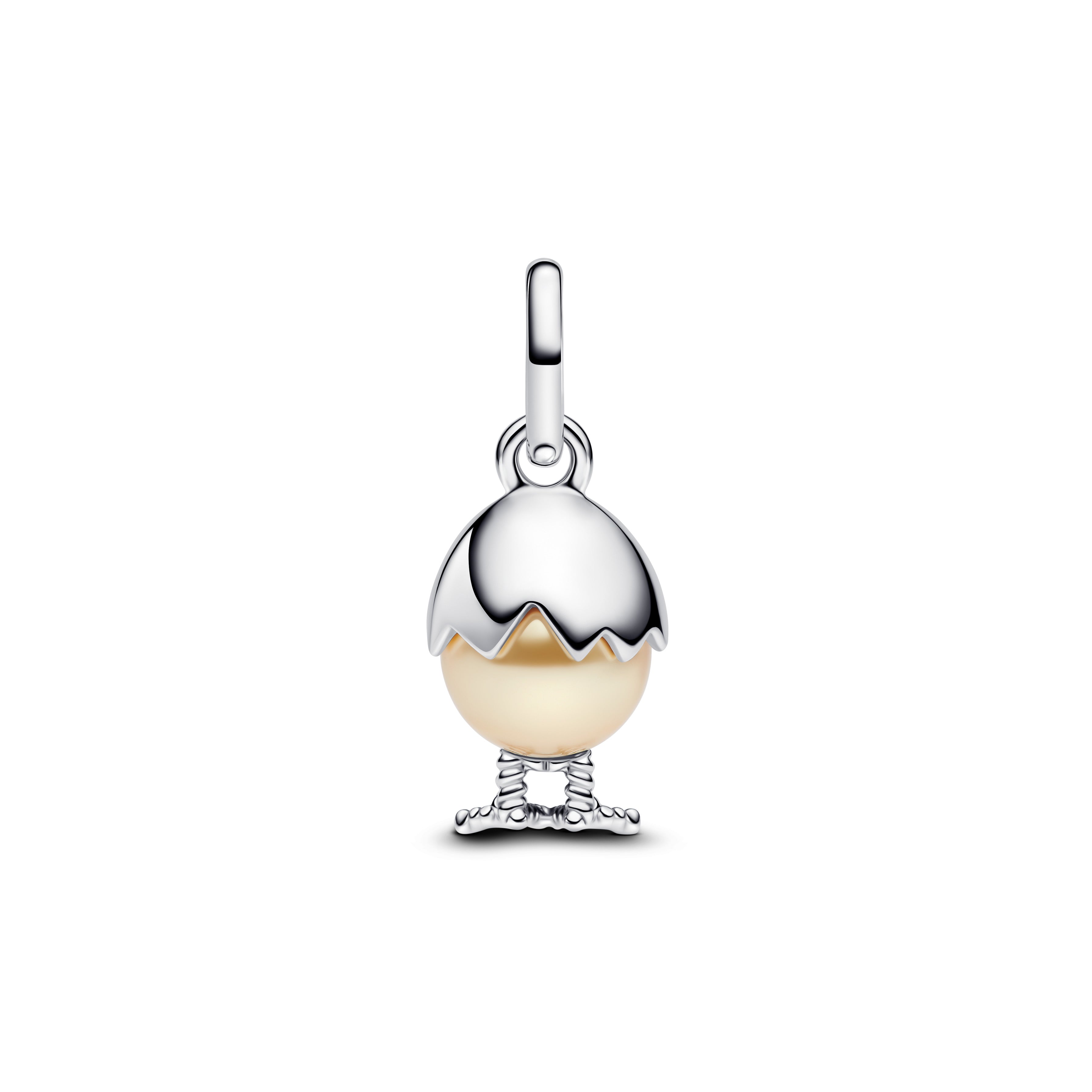 Easter Egg Sterling Silver Dangle With Golden Lacquered Artificial Pearl