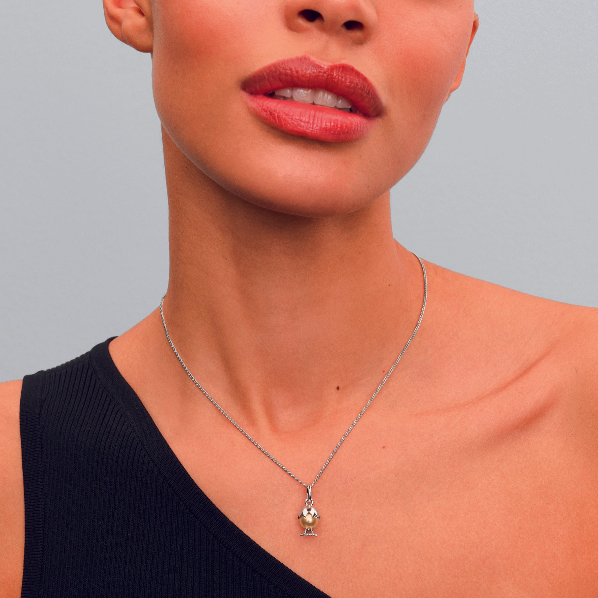 Easter Egg Sterling Silver Dangle With Golden Lacquered Artificial Pearl