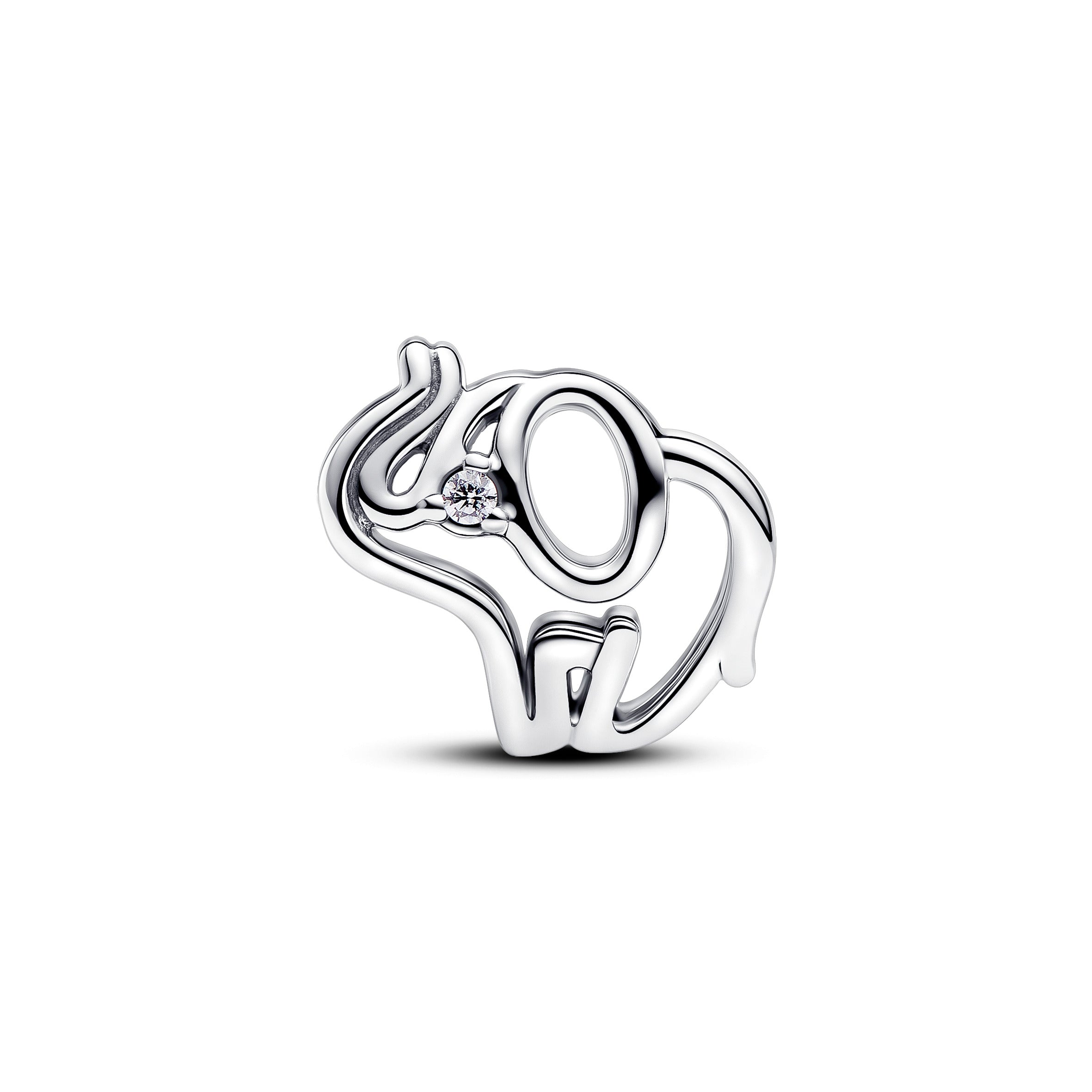Elephant Sterling Silver Charm With Clear Cubic Zirconia