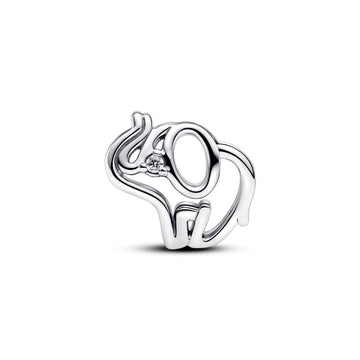 Elephant Sterling Silver Charm With Clear Cubic Zirconia