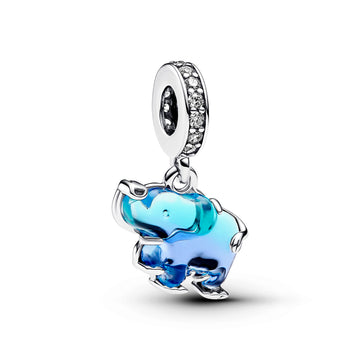 Elephant Sterling Silver Dangle With Clear Cubic Zirconia And Gradient Blue And Purple Murano Glass