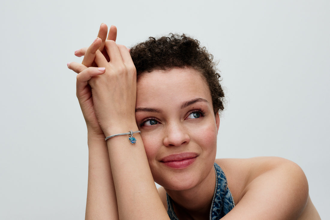 Elephant Sterling Silver Dangle With Clear Cubic Zirconia And Gradient Blue And Purple Murano Glass