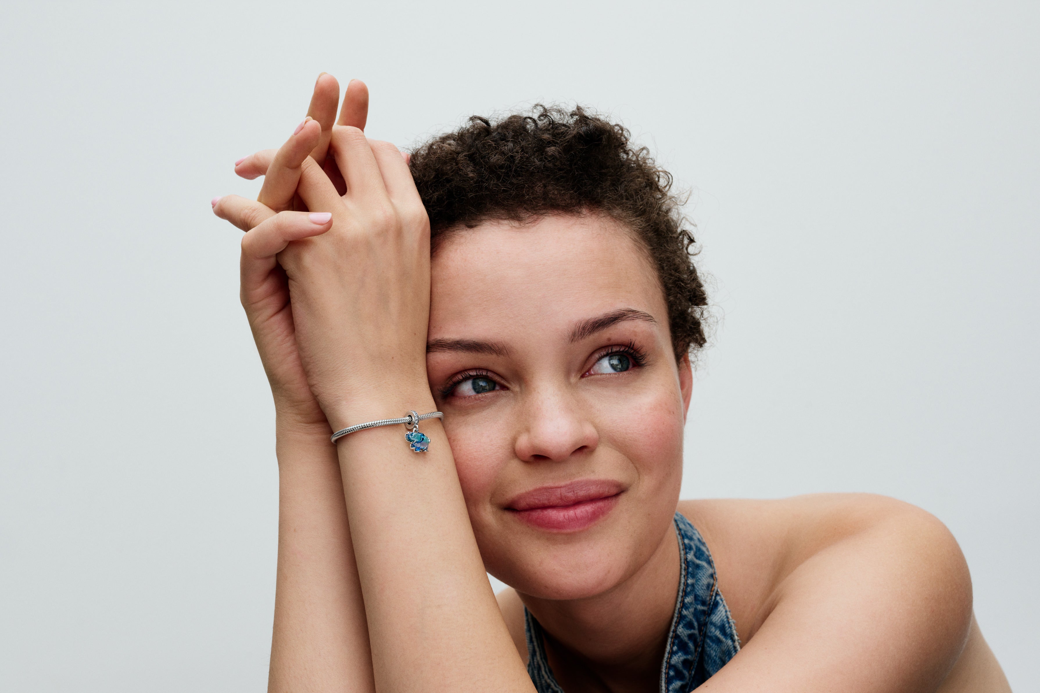 Elephant Sterling Silver Dangle With Clear Cubic Zirconia And Gradient Blue And Purple Murano Glass