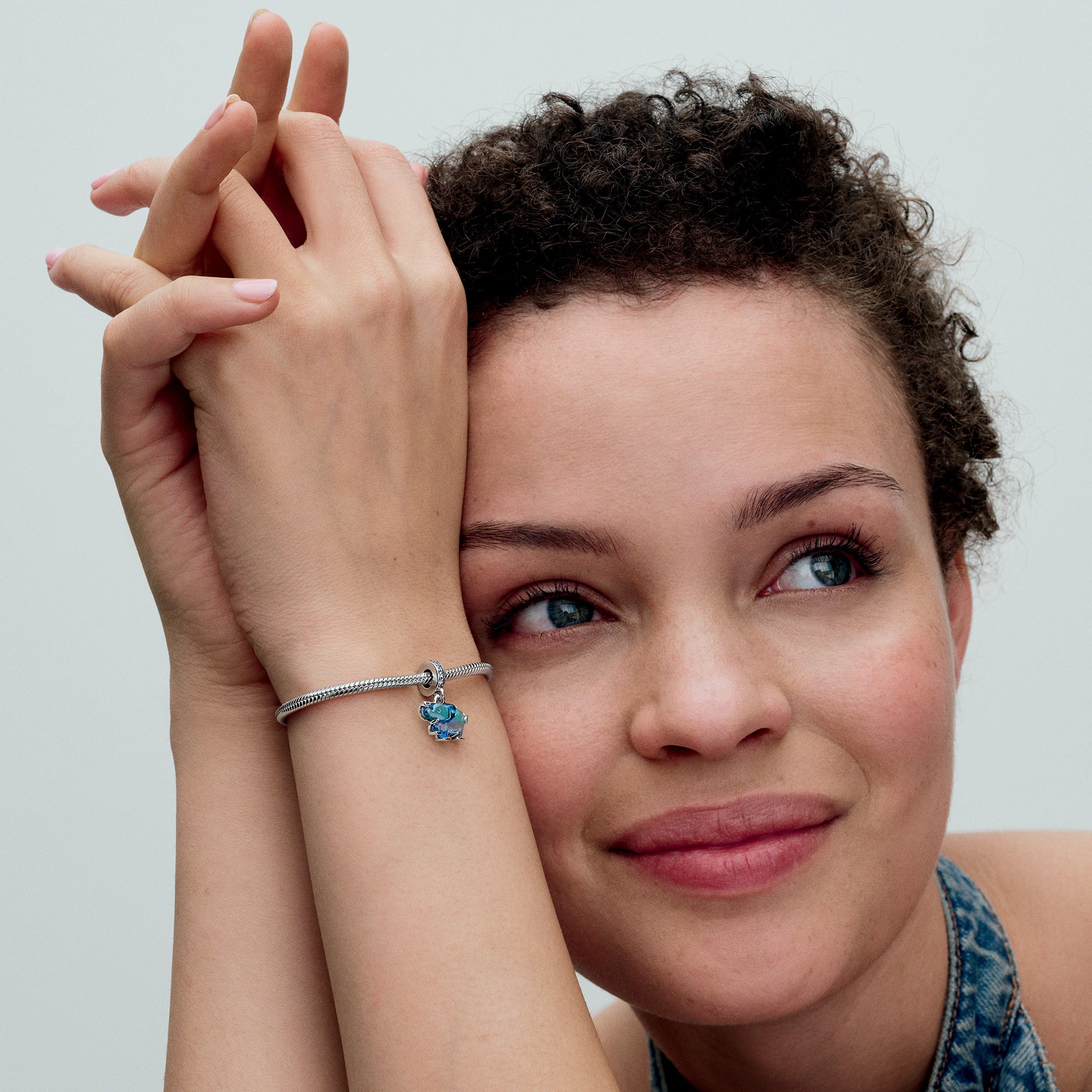 Elephant Sterling Silver Dangle With Clear Cubic Zirconia And Gradient Blue And Purple Murano Glass