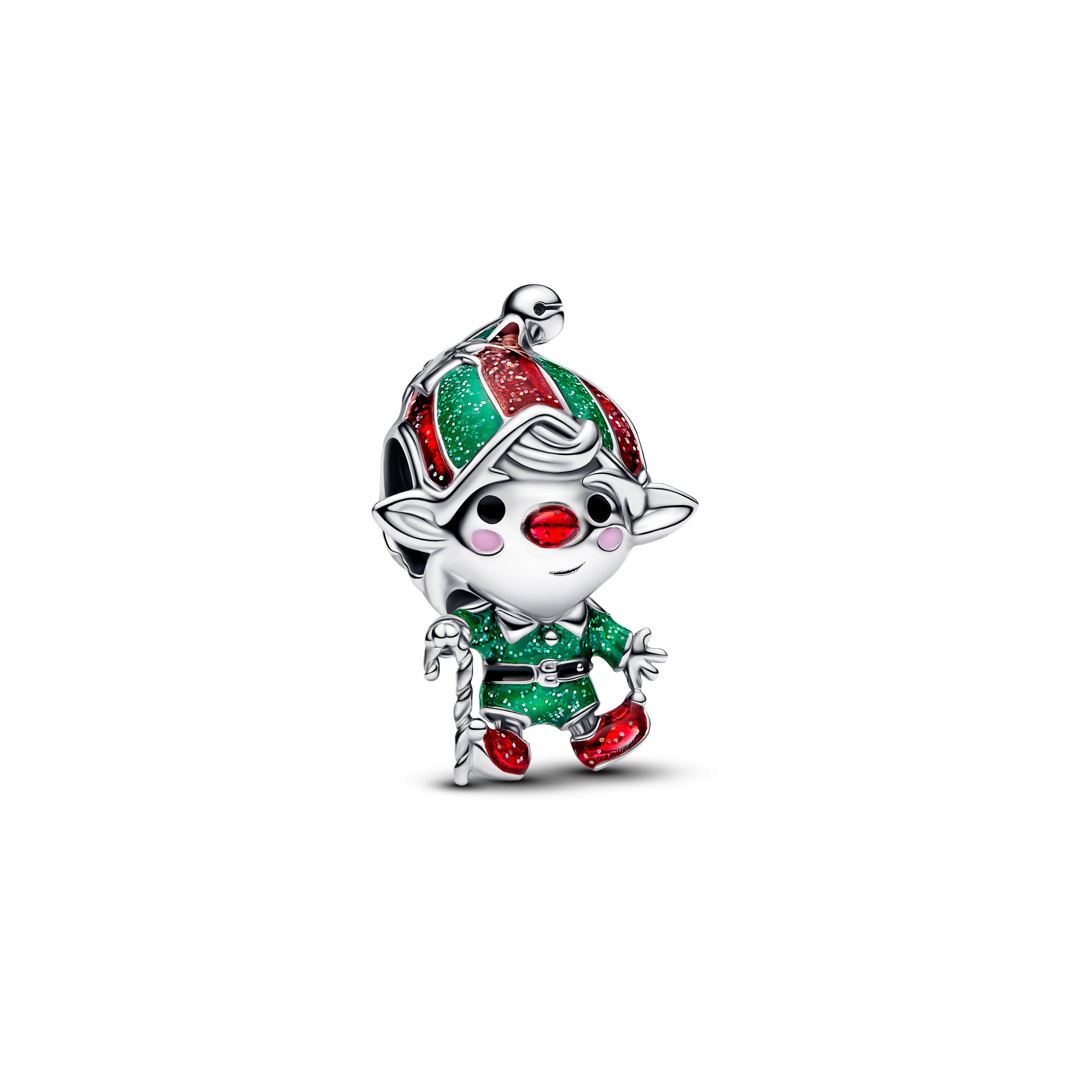 Elf Sterling Silver Charm With Red, Green, Black And Pink Enamel