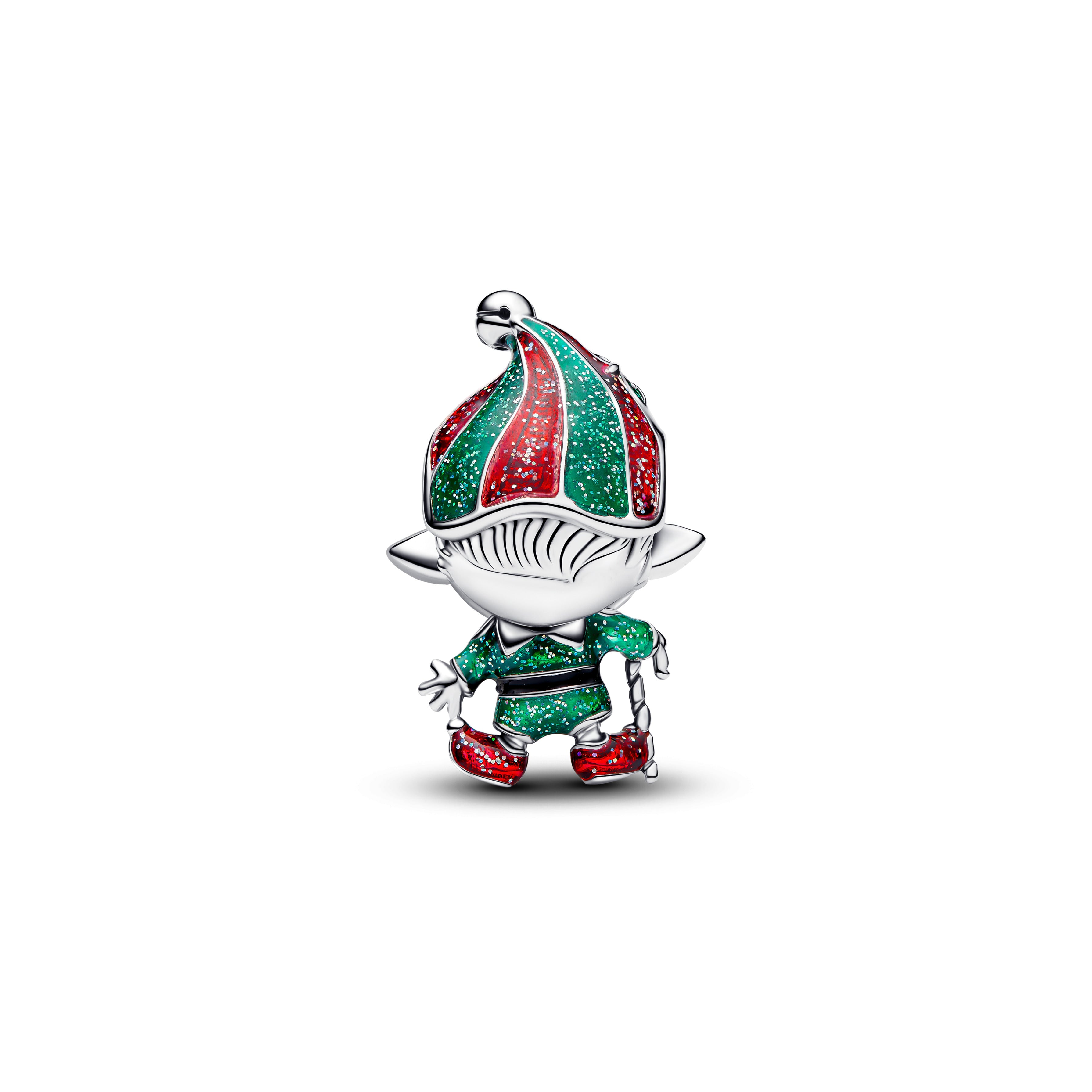 Elf Sterling Silver Charm With Red, Green, Black And Pink Enamel