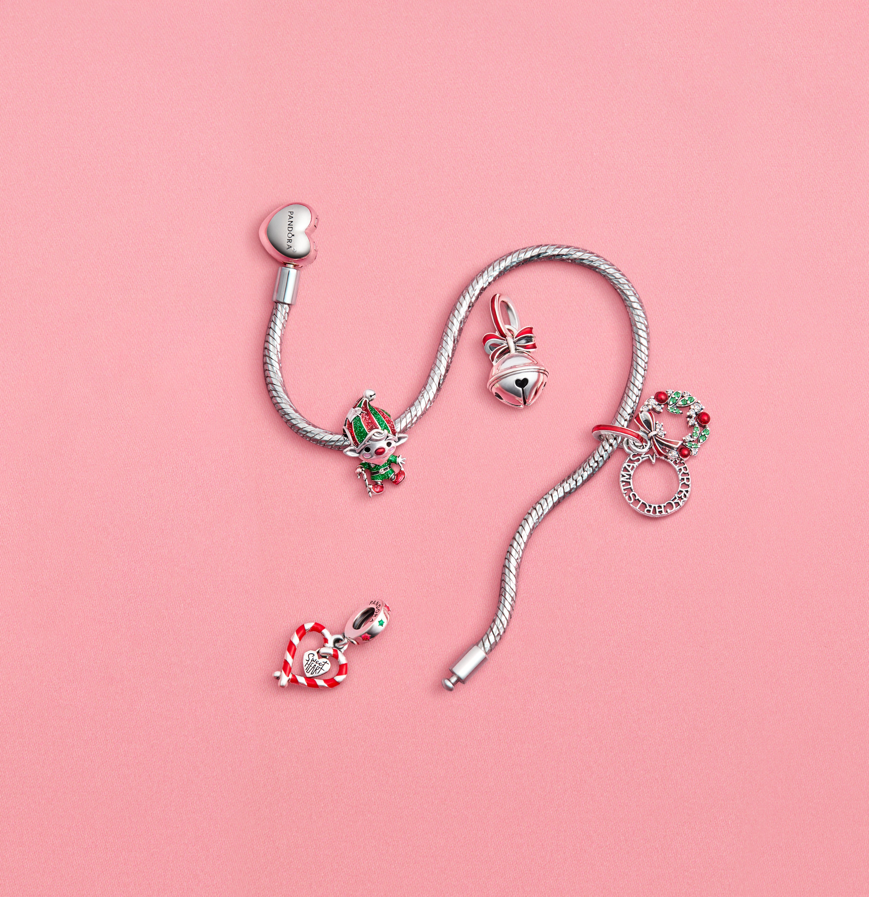 Elf Sterling Silver Charm With Red, Green, Black And Pink Enamel