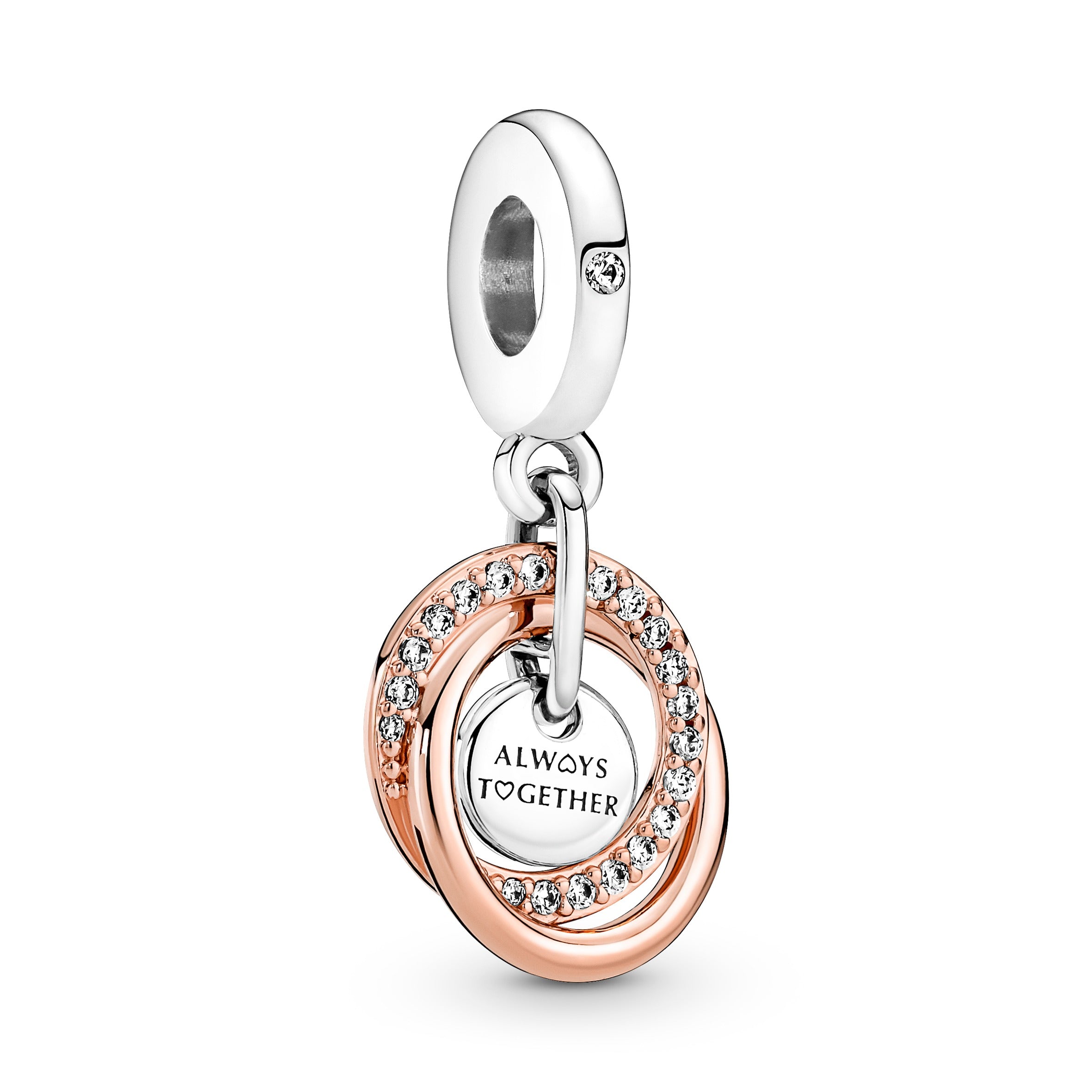 Encircled Sterling Silver And 14K Rose Gold-Plated Dangle With Clear Cubic Zirconia