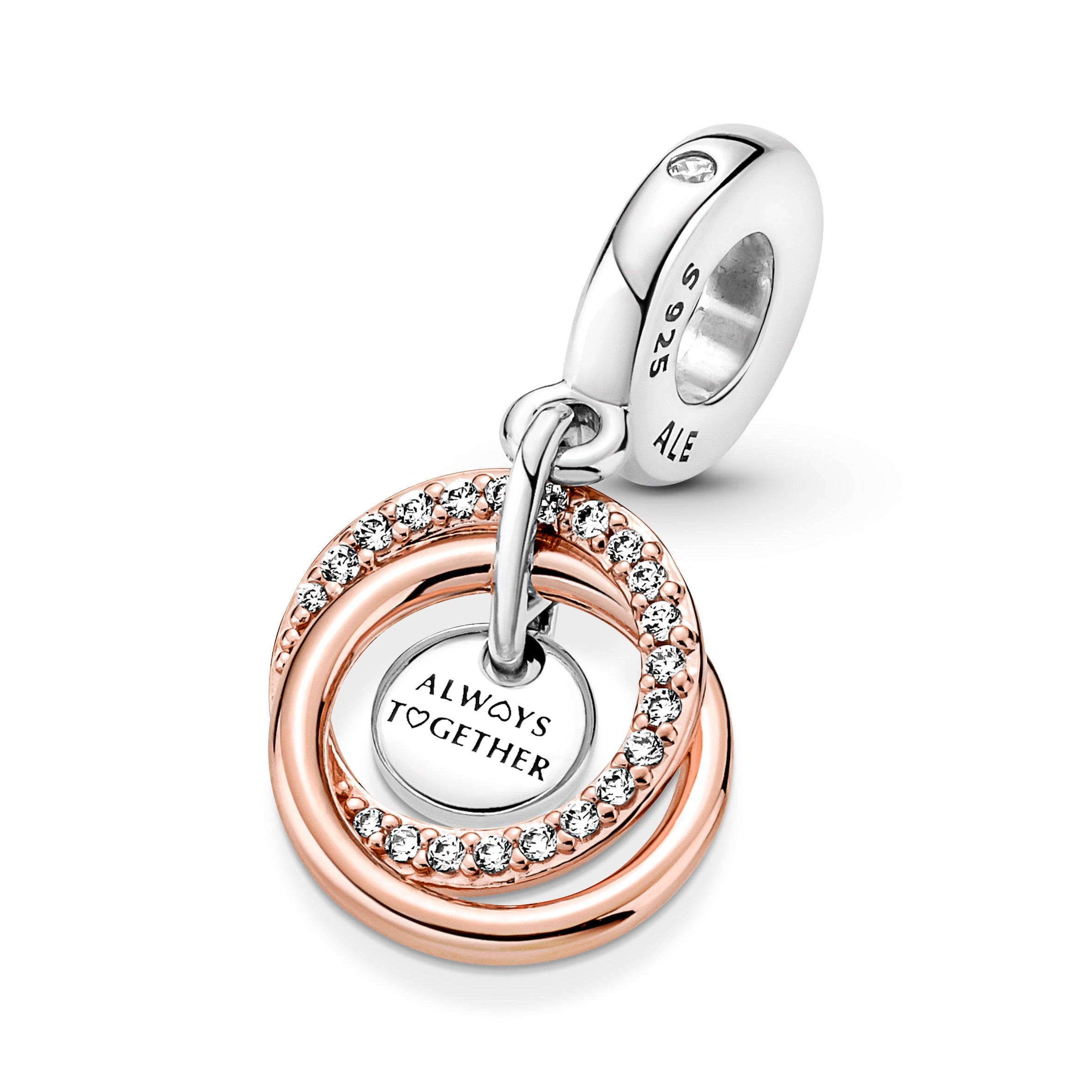 Encircled Sterling Silver And 14K Rose Gold-Plated Dangle With Clear Cubic Zirconia