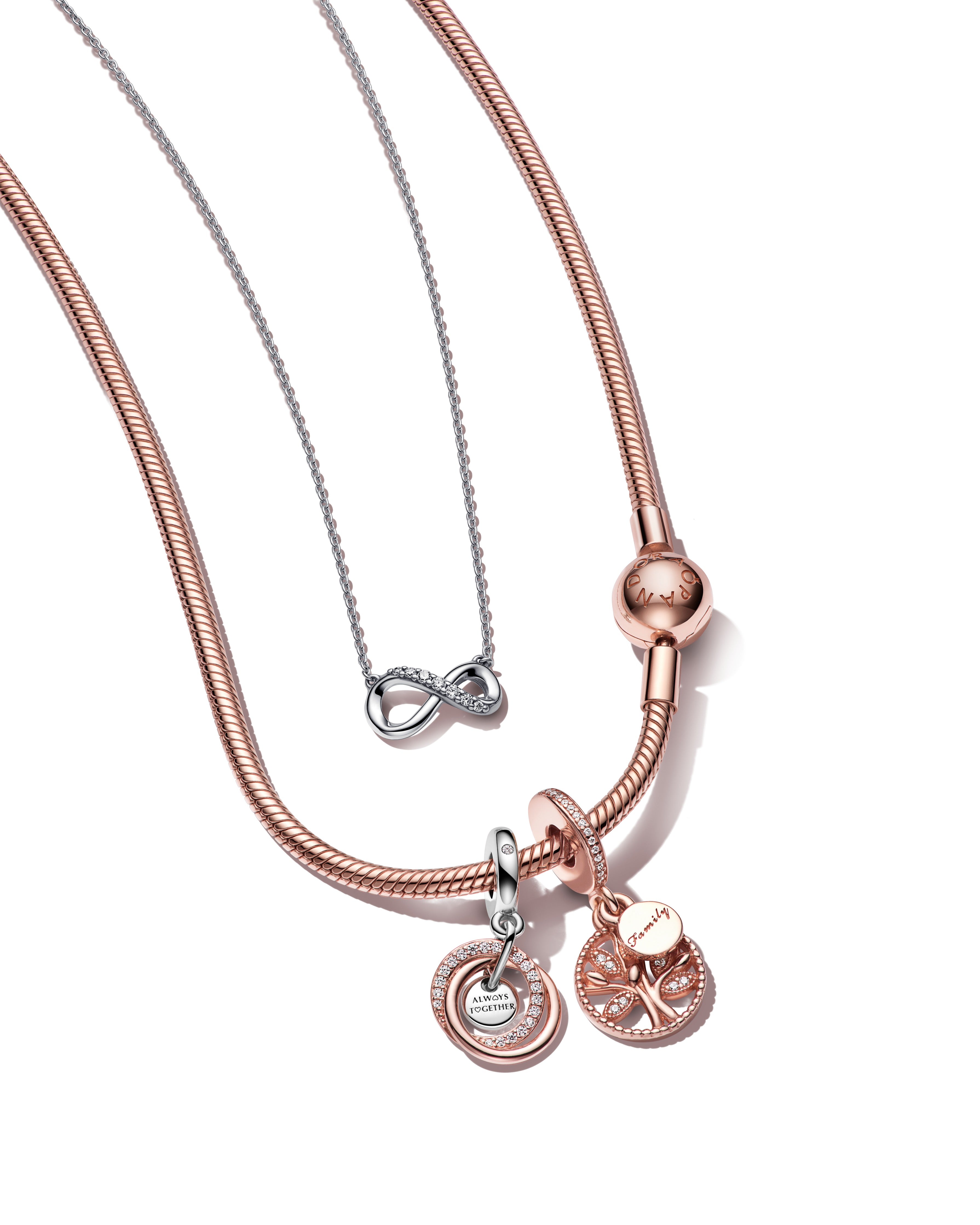 Encircled Sterling Silver And 14K Rose Gold-Plated Dangle With Clear Cubic Zirconia