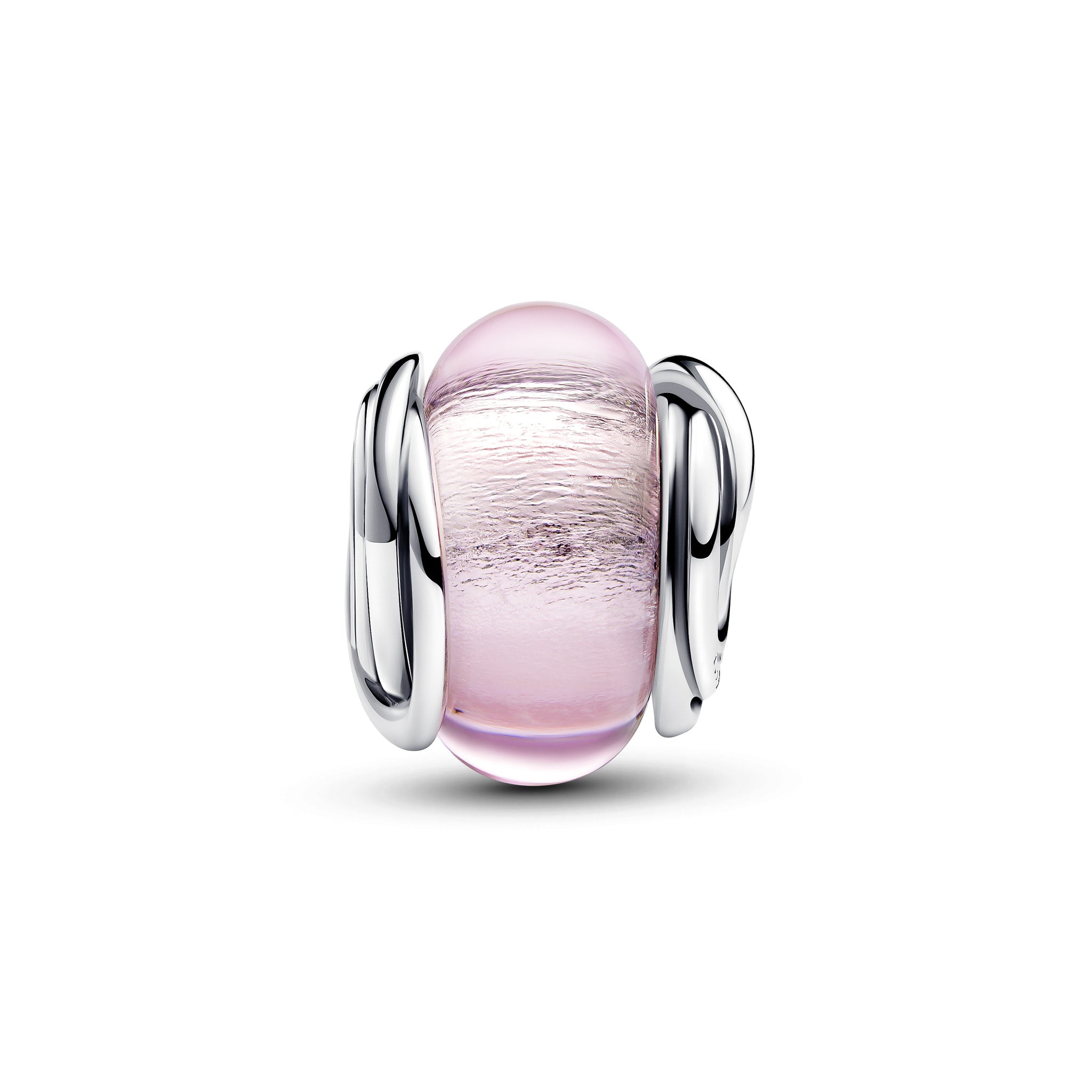 Encircled Sterling Silver Charm With Pink Murano Glass And Silver Foil