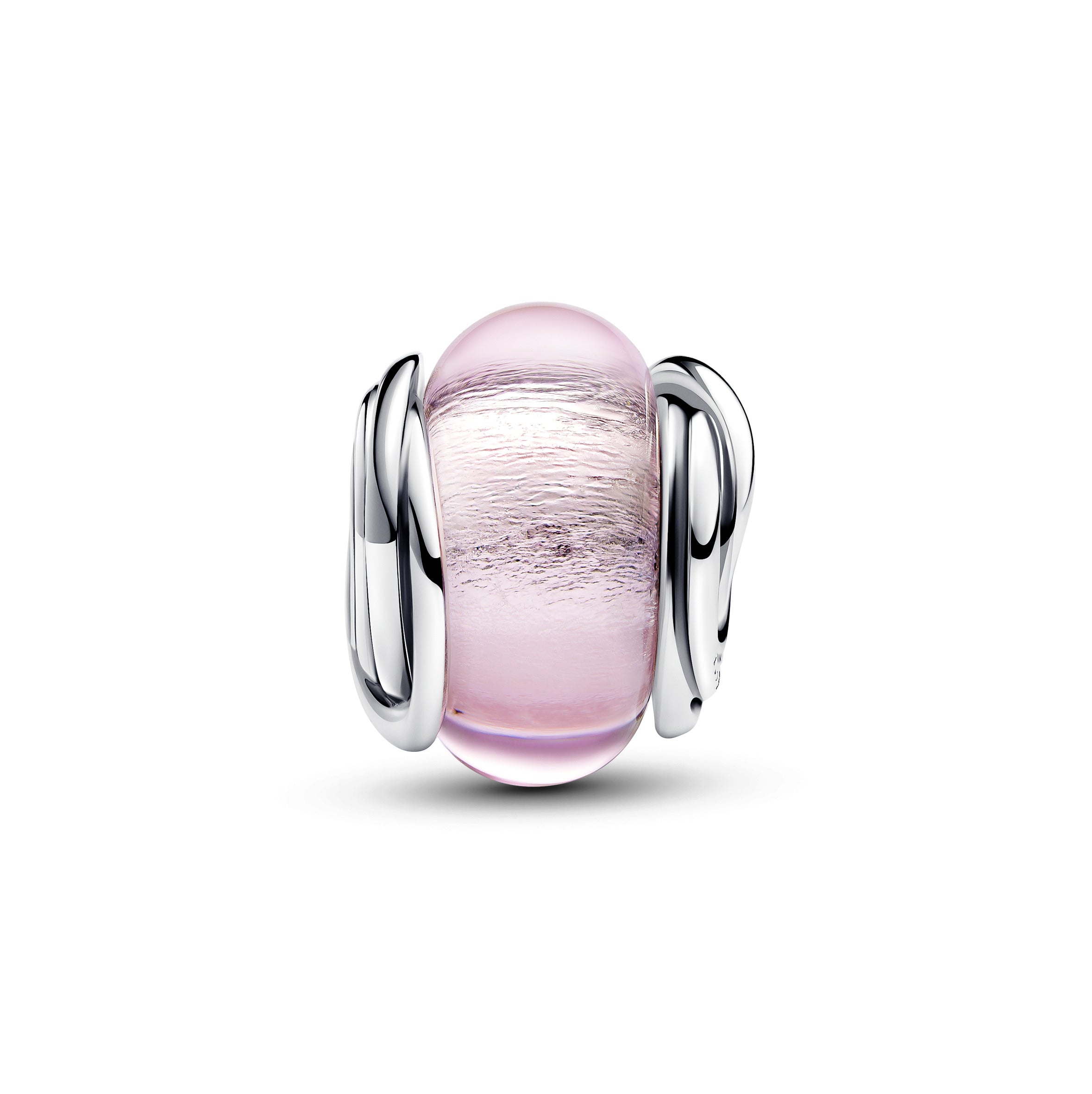 Encircled Sterling Silver Charm With Pink Murano Glass And Silver Foil