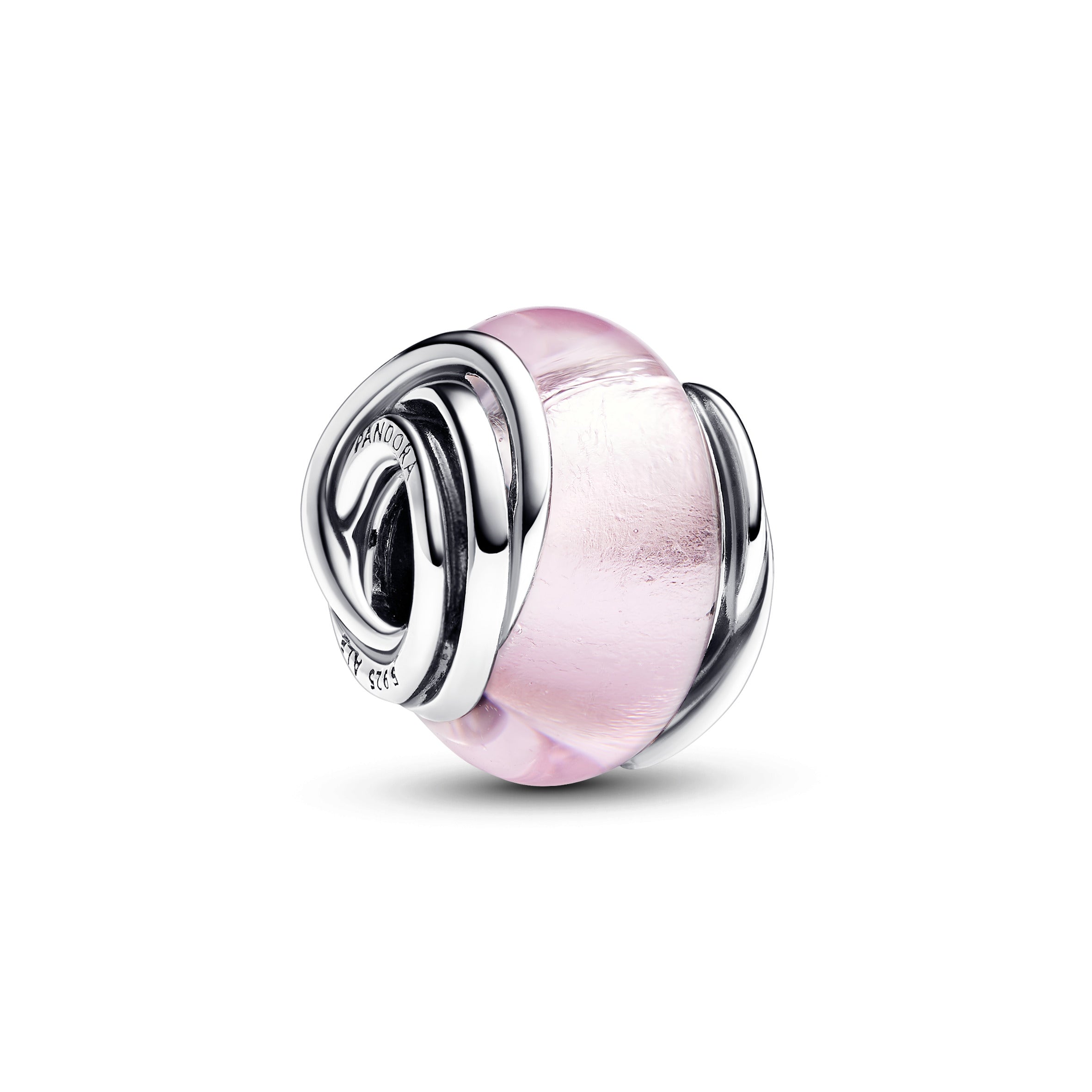 Encircled Sterling Silver Charm With Pink Murano Glass And Silver Foil