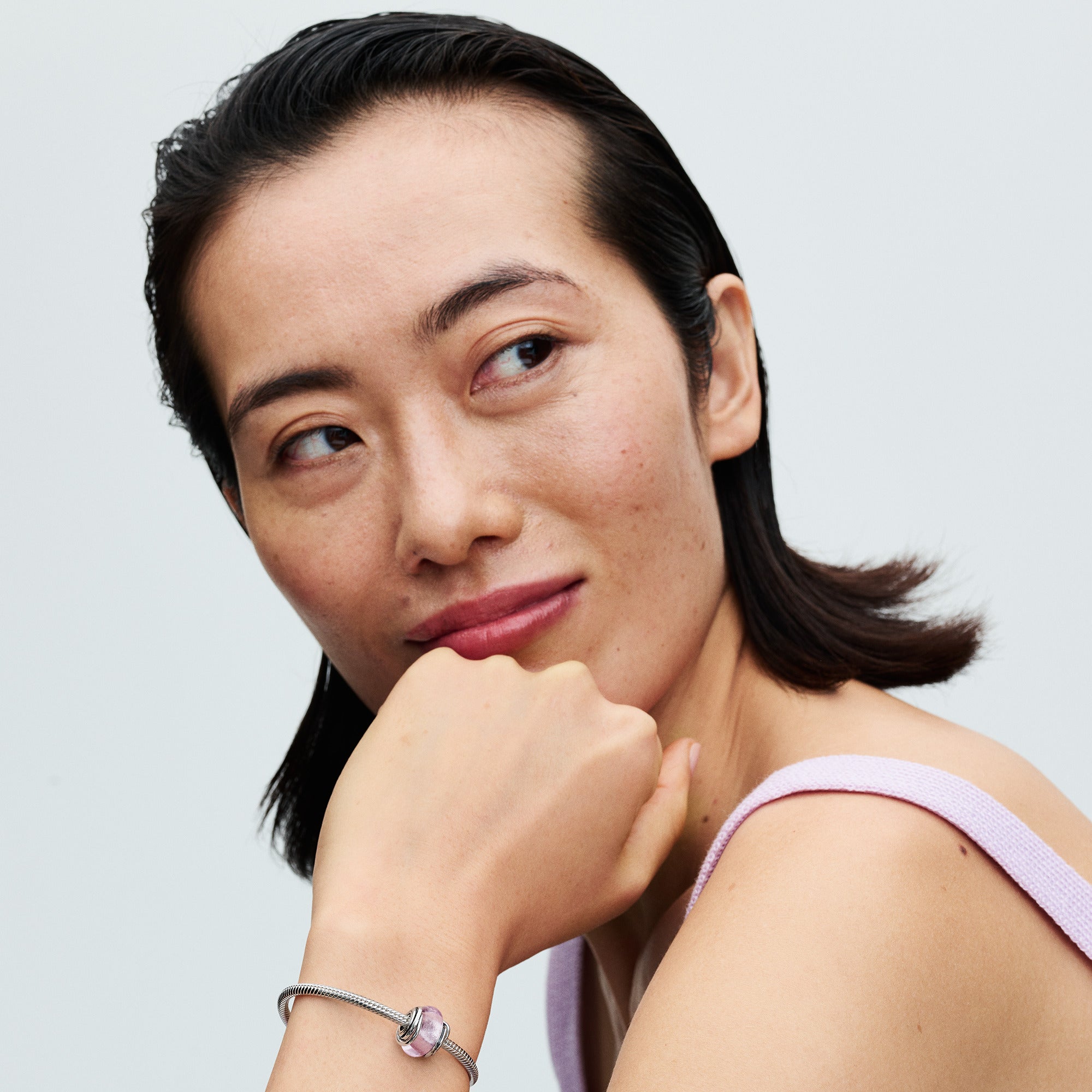 Encircled Sterling Silver Charm With Pink Murano Glass And Silver Foil