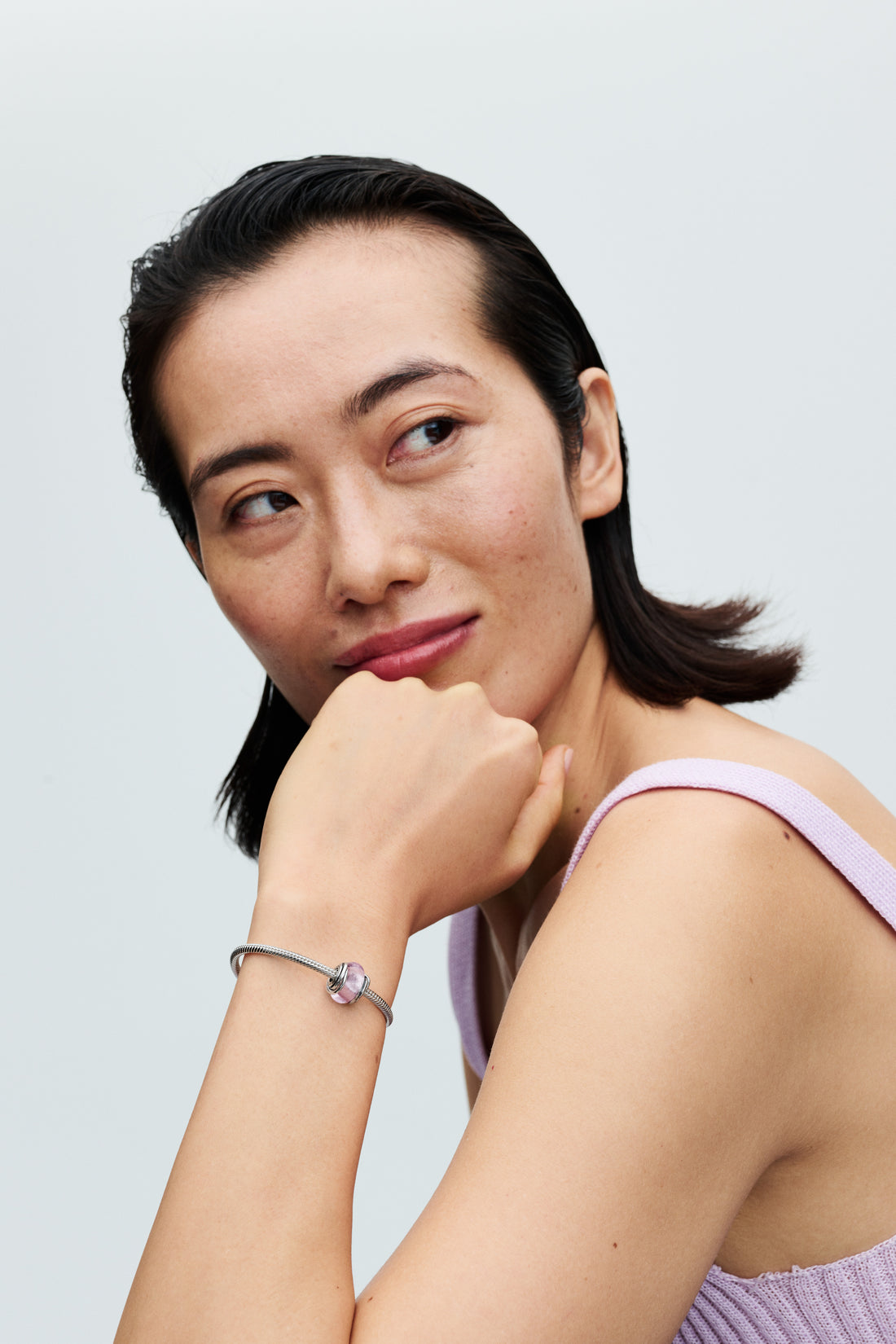 Encircled Sterling Silver Charm With Pink Murano Glass And Silver Foil