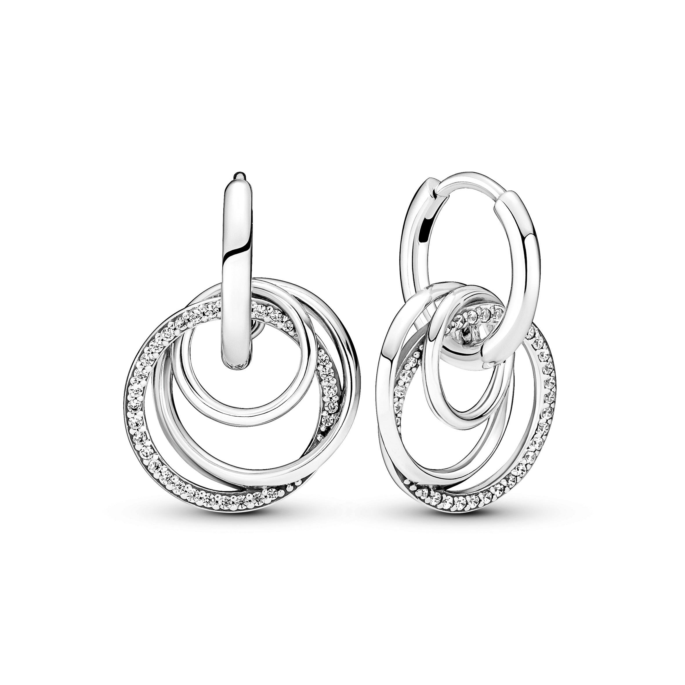 Encircled Sterling Silver Hoop Earrings With Clear Cubic Zirconia