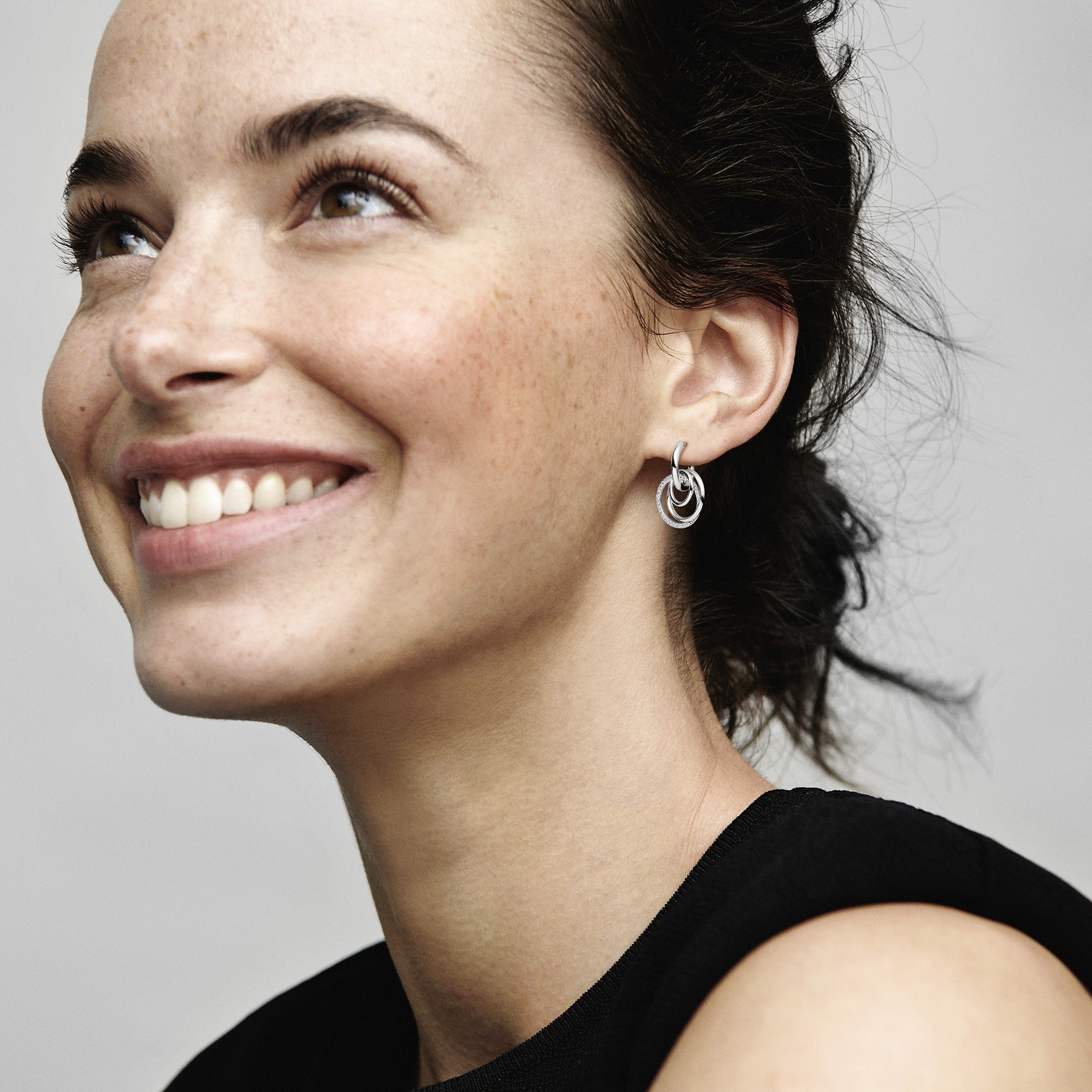 Encircled Sterling Silver Hoop Earrings With Clear Cubic Zirconia