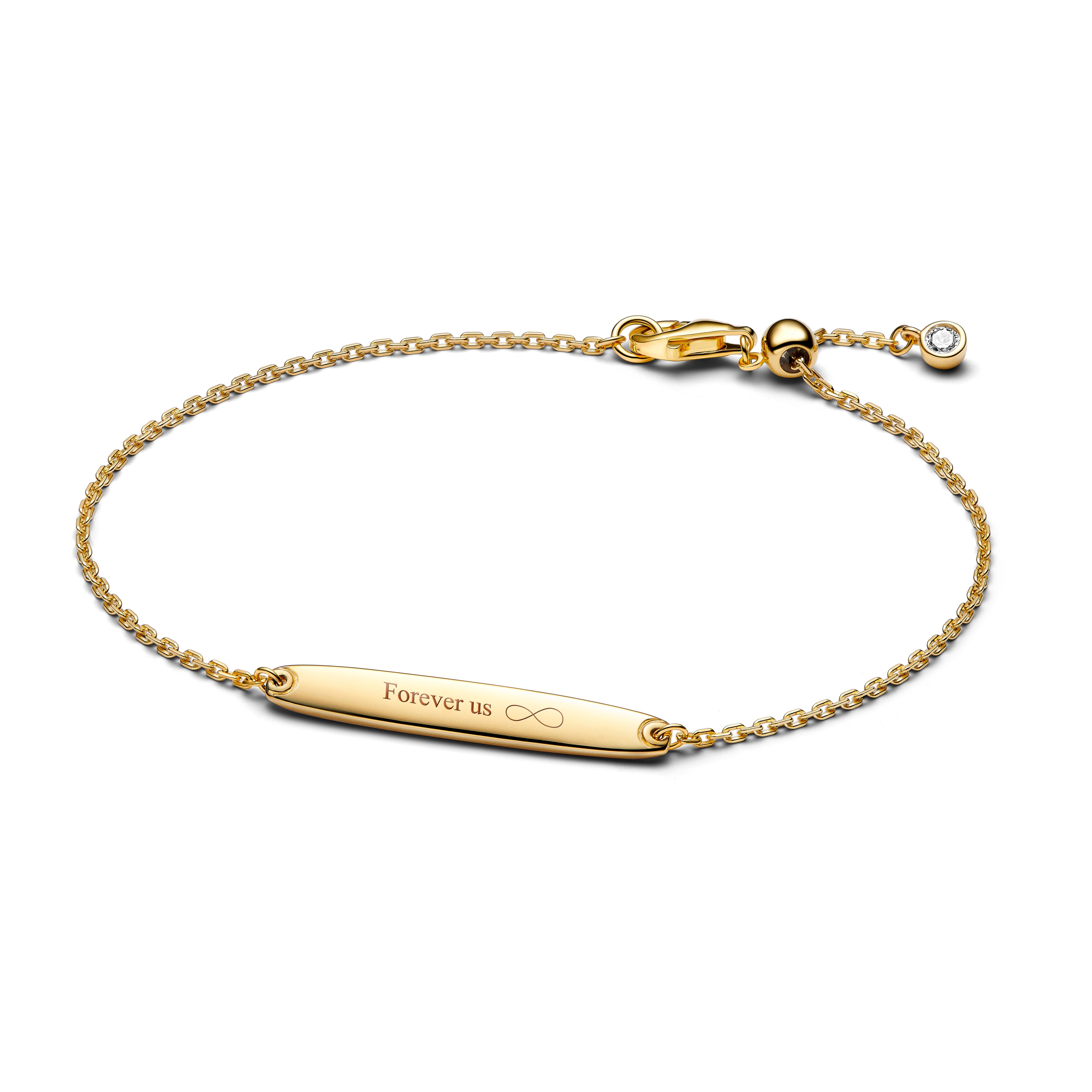 Engravable 14K Gold-Plated Bar Bracelet With Clear Cubic Zirconia