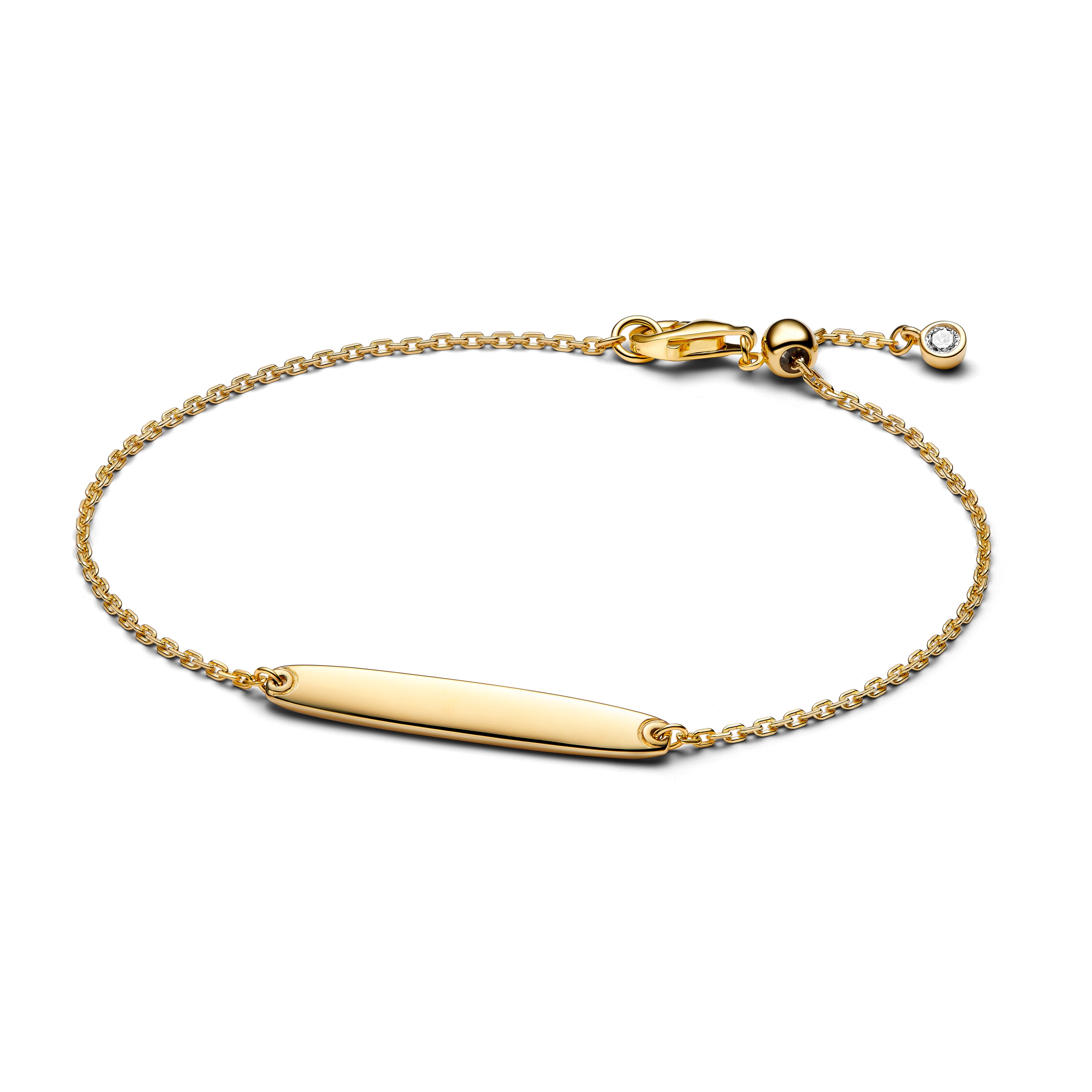 Engravable 14K Gold-Plated Bar Bracelet With Clear Cubic Zirconia