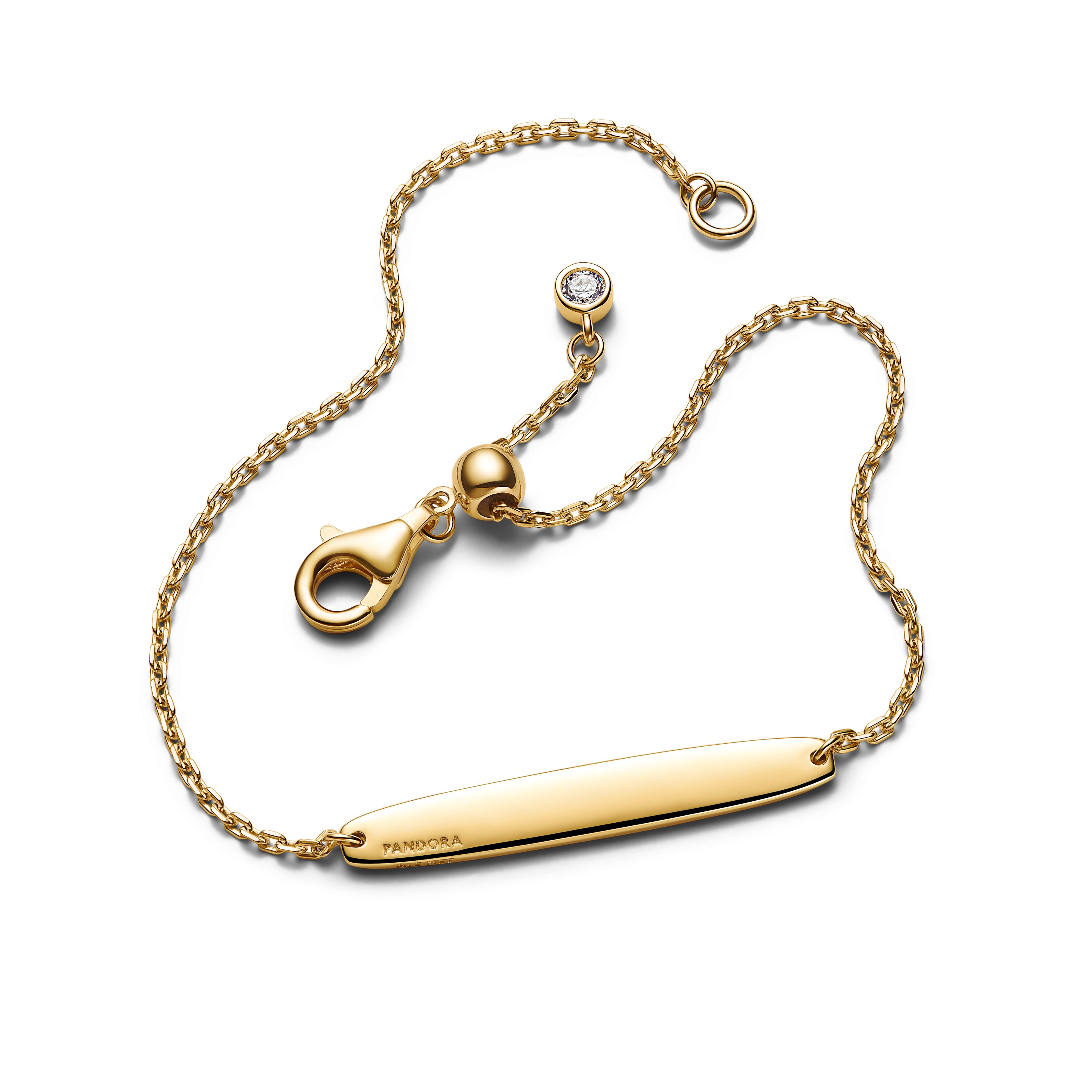 Engravable 14K Gold-Plated Bar Bracelet With Clear Cubic Zirconia