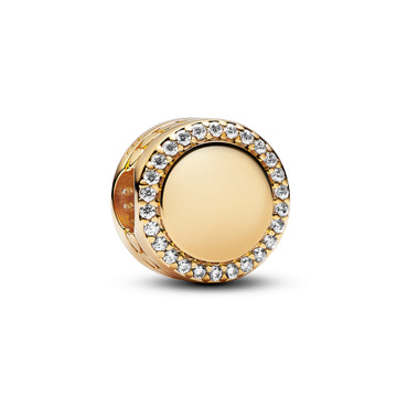 Engravable 14K Gold-Plated Charm With Clear Cubic Zirconia