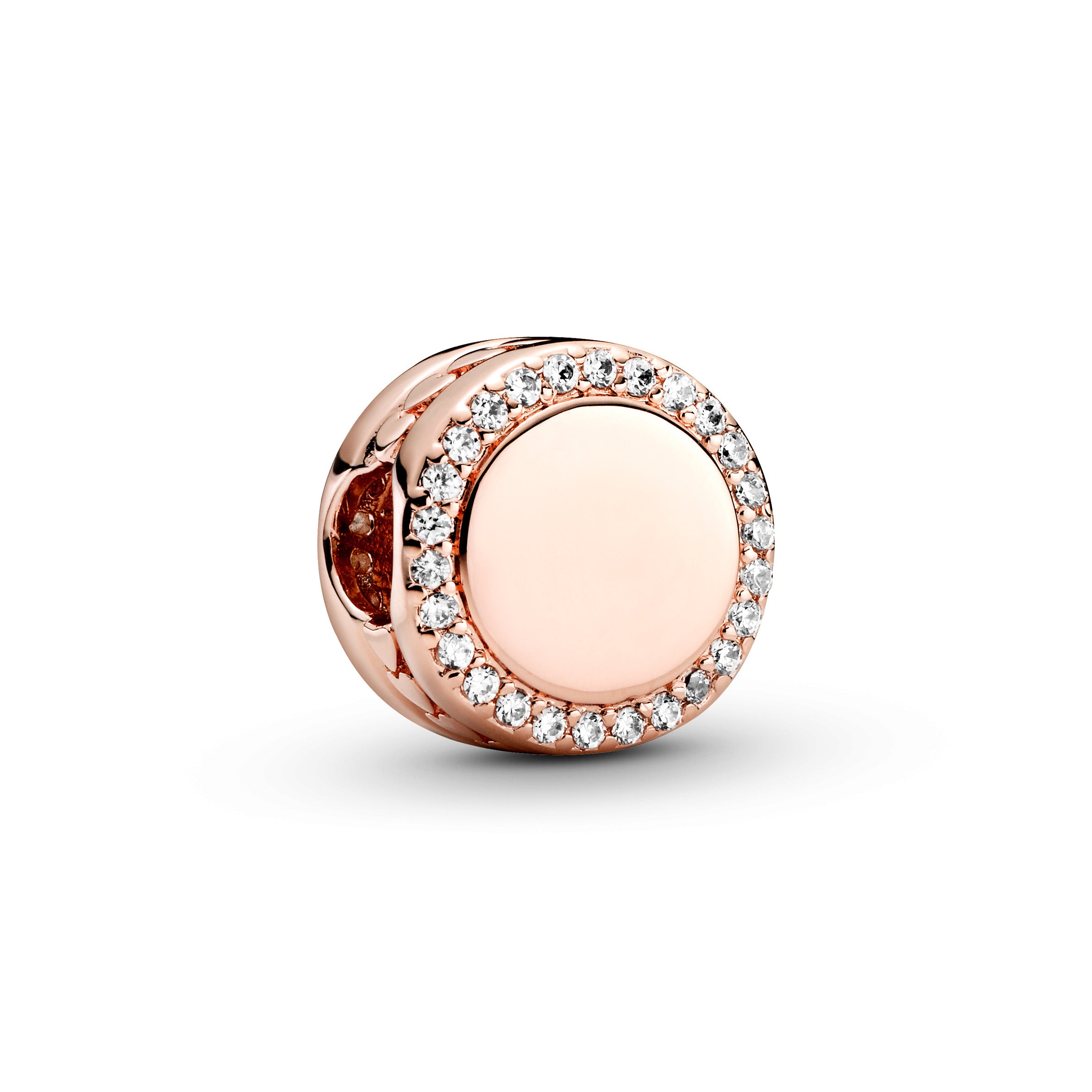 Engravable 14K Rose Gold-Plated Charm With Clear Cubic Zirconia