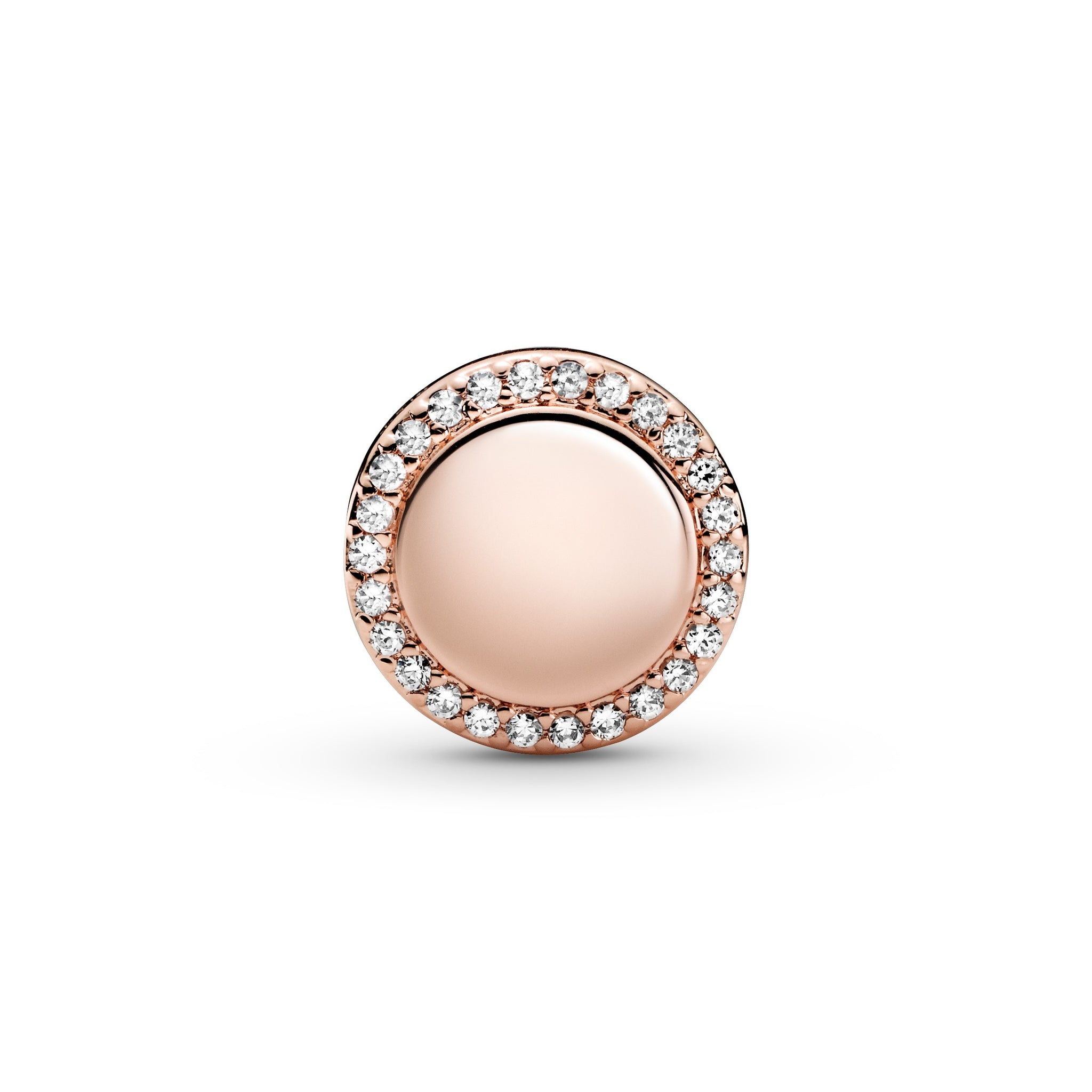 Engravable 14K Rose Gold-Plated Charm With Clear Cubic Zirconia