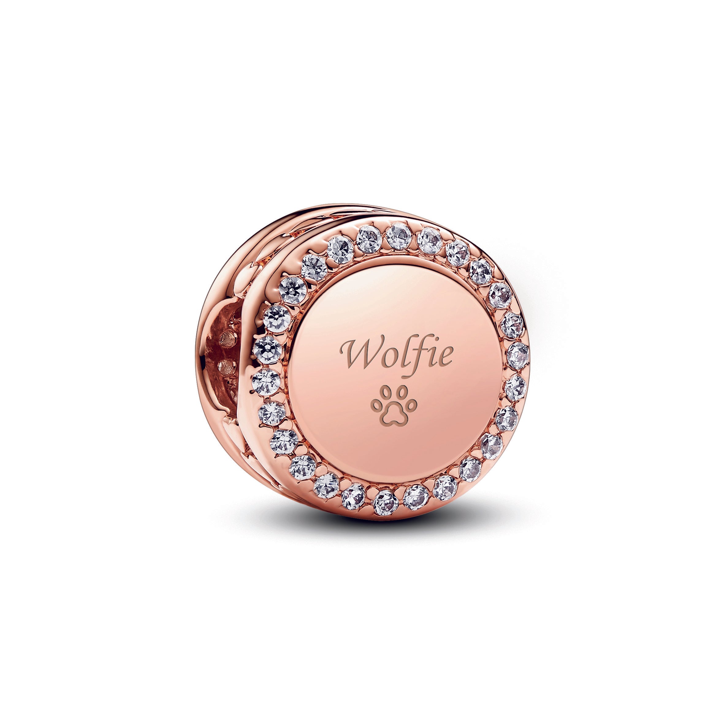 Engravable 14K Rose Gold-Plated Charm With Clear Cubic Zirconia